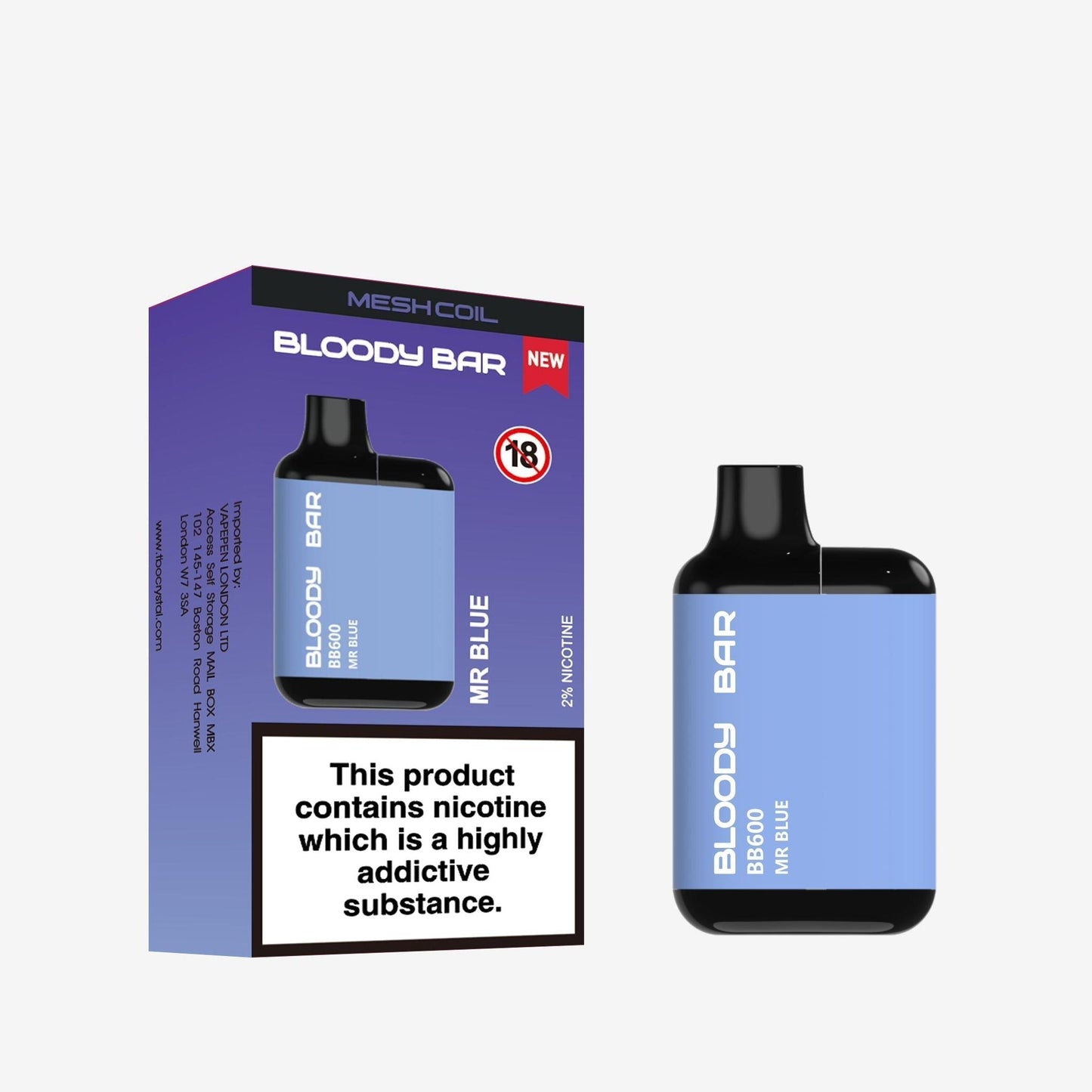Image of Bloody Bar BB600 Prefilled Pod Vape Kit. Flavour Mr Blue