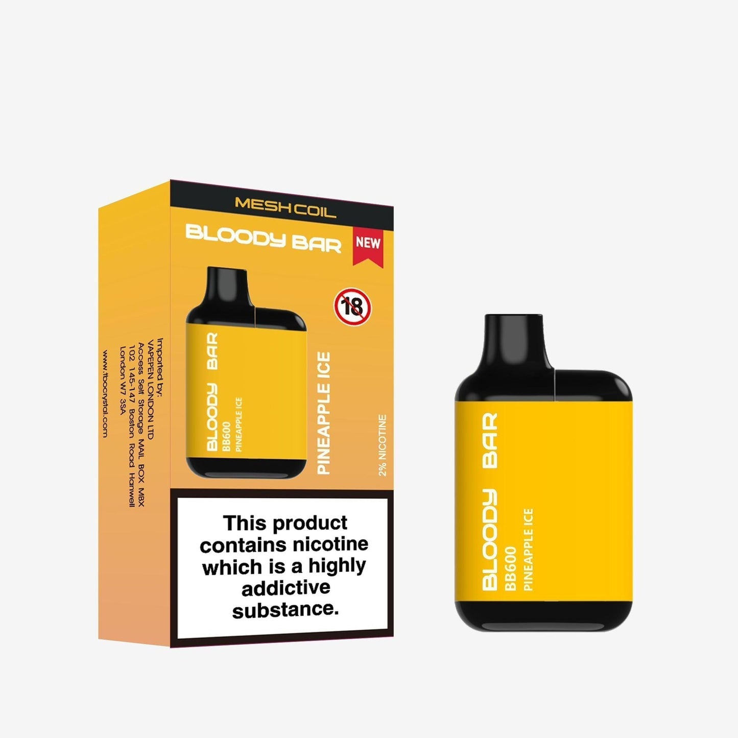 Image of Bloody Bar BB600 Prefilled Pod Vape Kit. Flavour Pineapple Ice