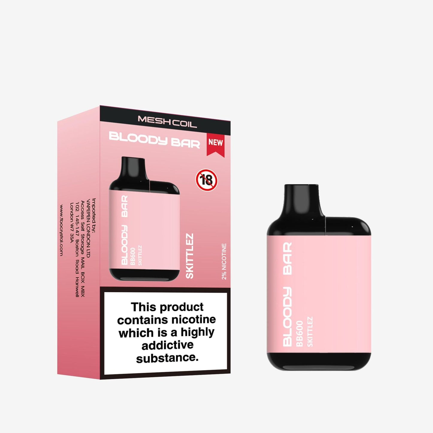 Image of Bloody Bar BB600 Prefilled Pod Vape Kit. Flavour Skittles