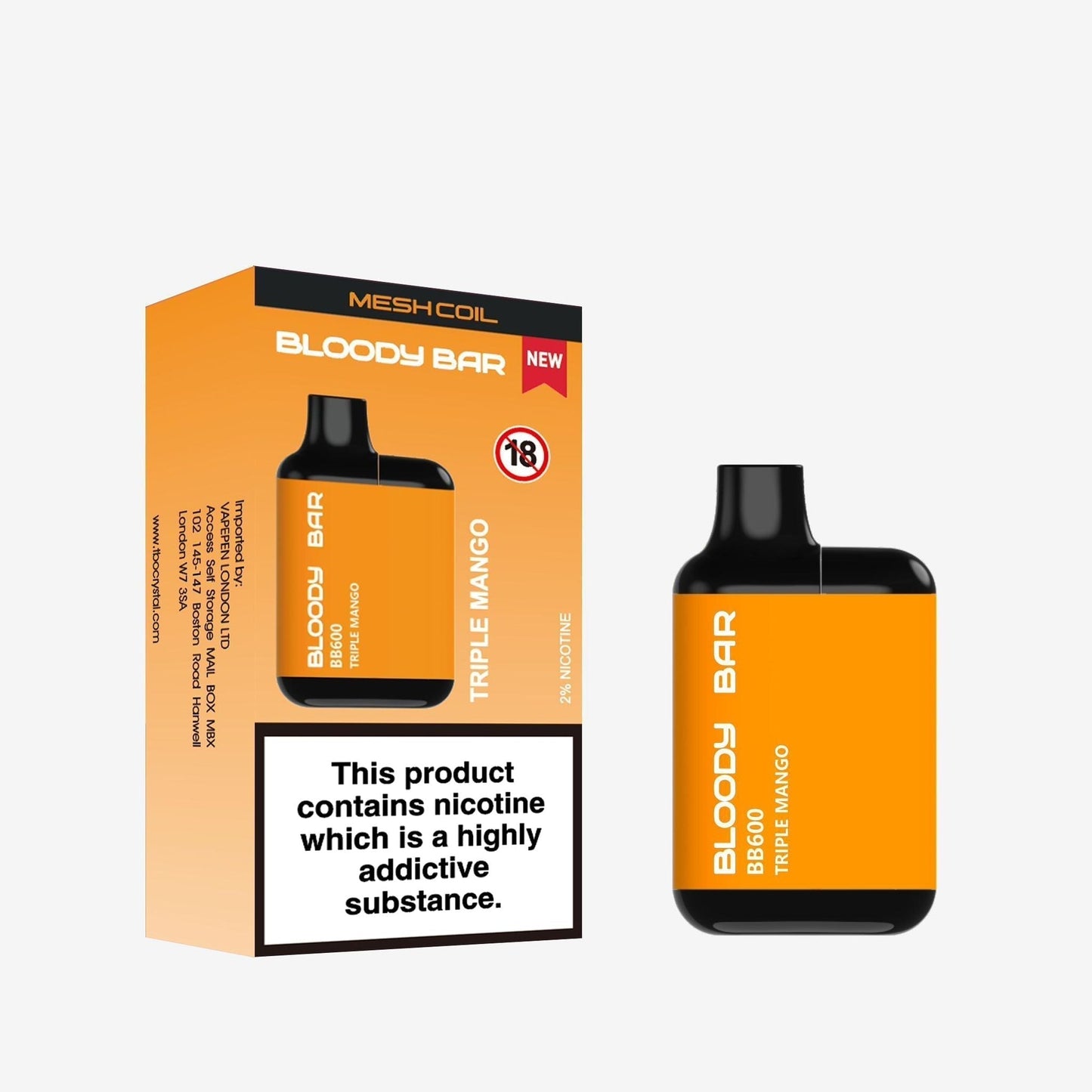 Image of Bloody Bar BB600 Prefilled Pod Vape Kit. Flavour Triple Mango