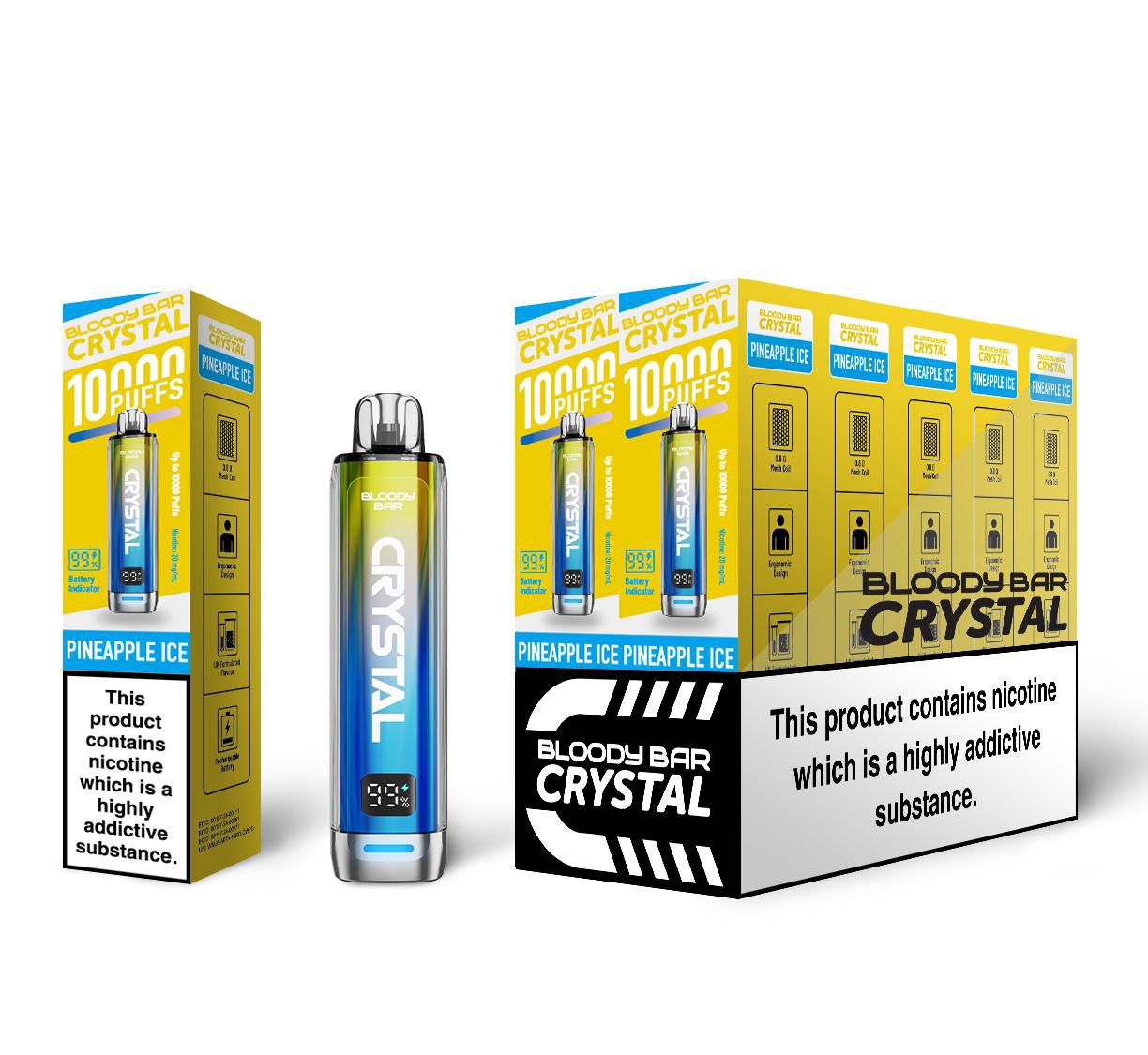 Bloody Crystal 10K Prefilled Pod kit featuring Box of 10 of flavour Pineapple Ice