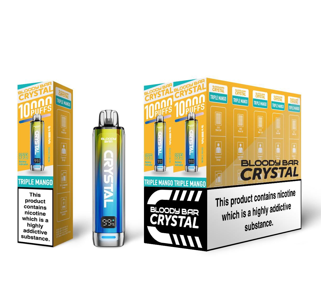 Bloody Crystal 10K Prefilled Pod kit featuring Box of 10 of flavour Triple Mango