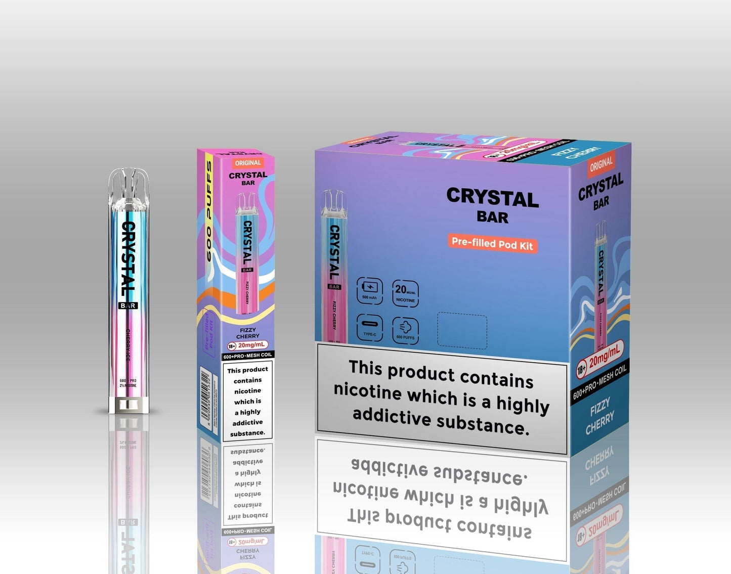 Image of Crystal Bar Original 600 Prefilled Pod Kit Pack of 10 - Flavour Fizzy Cherry