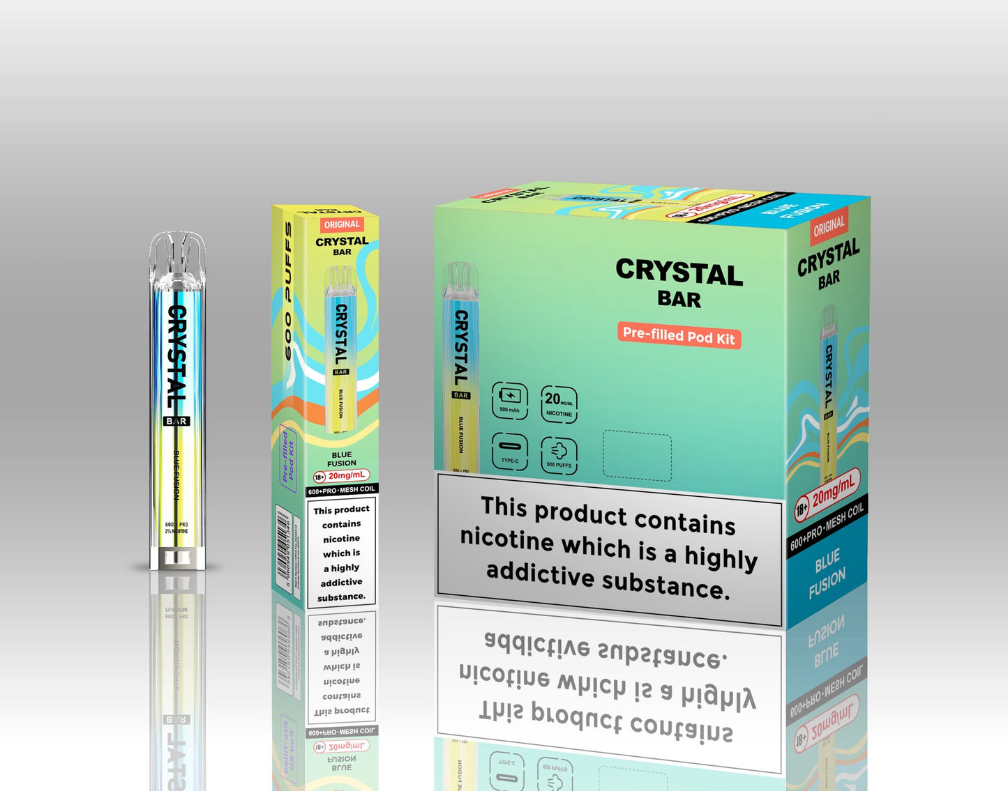 Image of Crystal Bar Original 600 Prefilled Pod Kit Pack of 10 - Flavour Blue Fusion