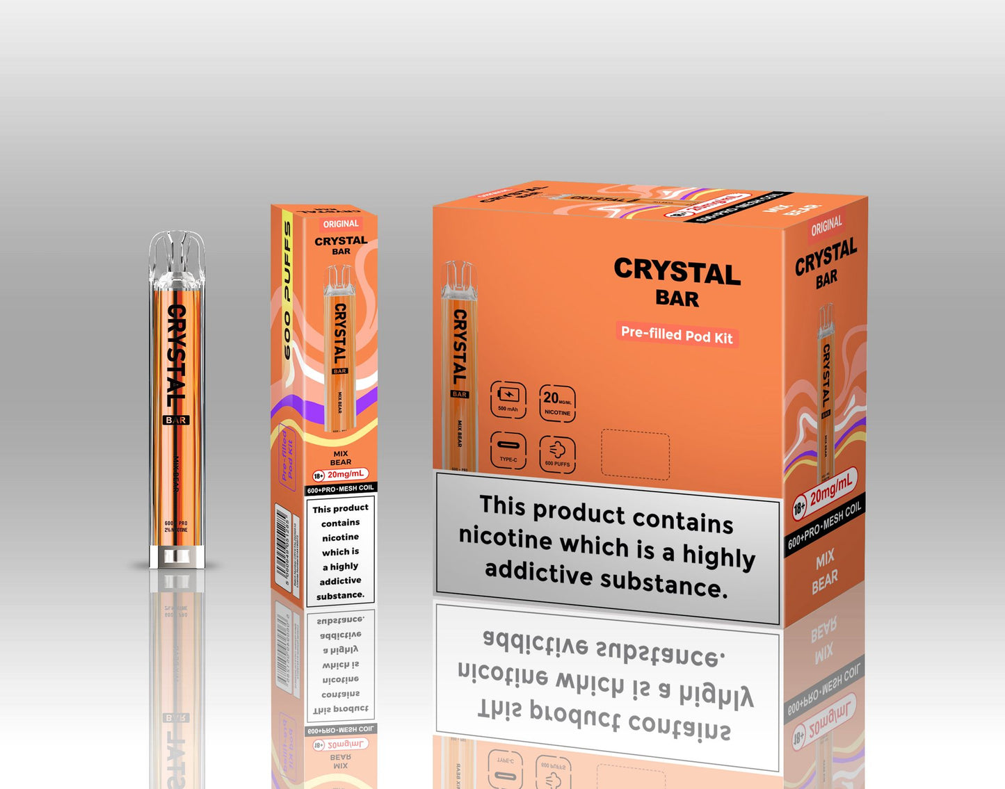 Image of Crystal Bar Original 600 Prefilled Pod Kit Pack of 10 - Flavour Mix Bear