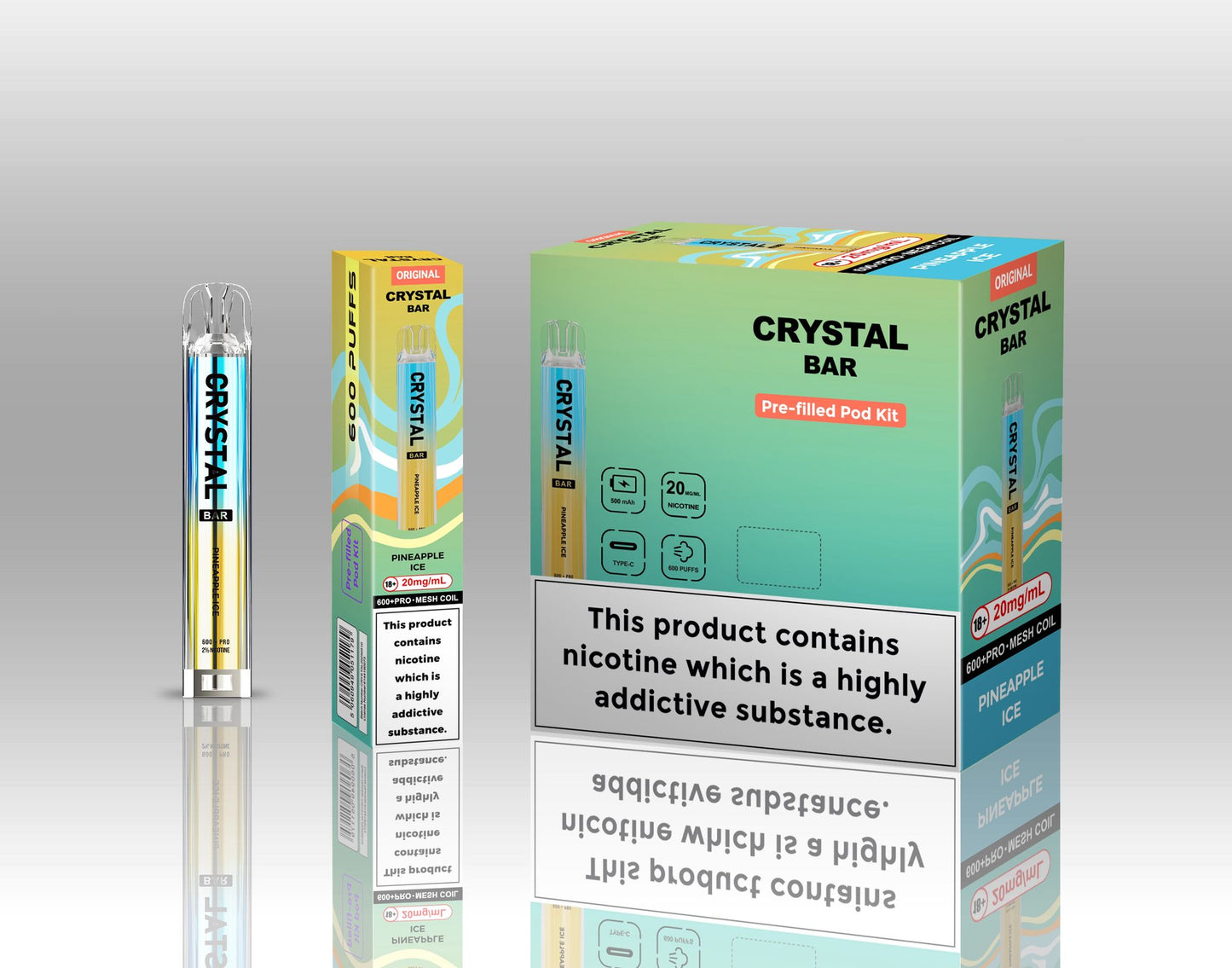 Image of Crystal Bar Original 600 Prefilled Pod Kit Pack of 10 - Flavour Pineapple Ice