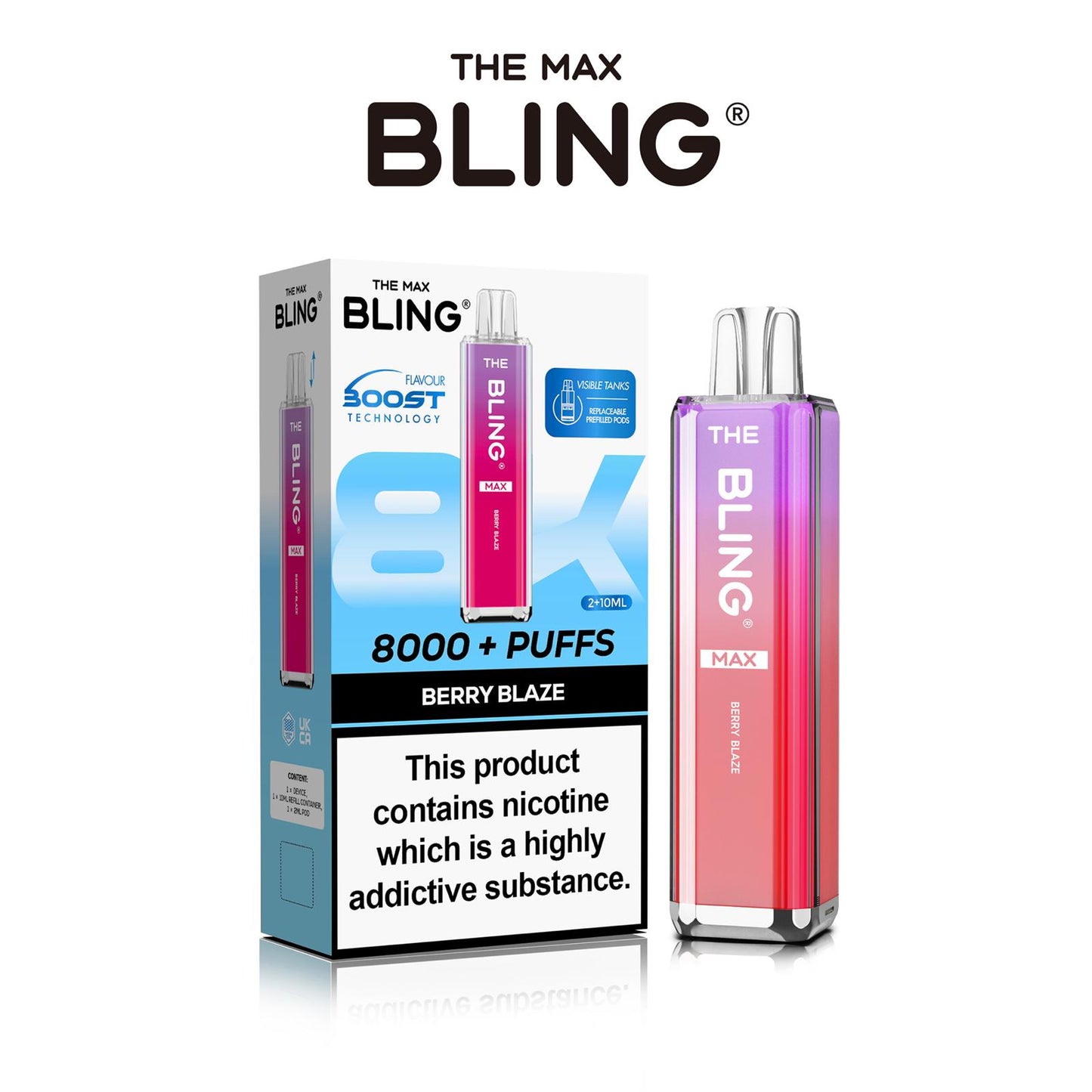 Flavour of Crystal Bling Max 8000 Pod Kit, available in Wholesale Box of 5 at Uk Vaper Wholesale