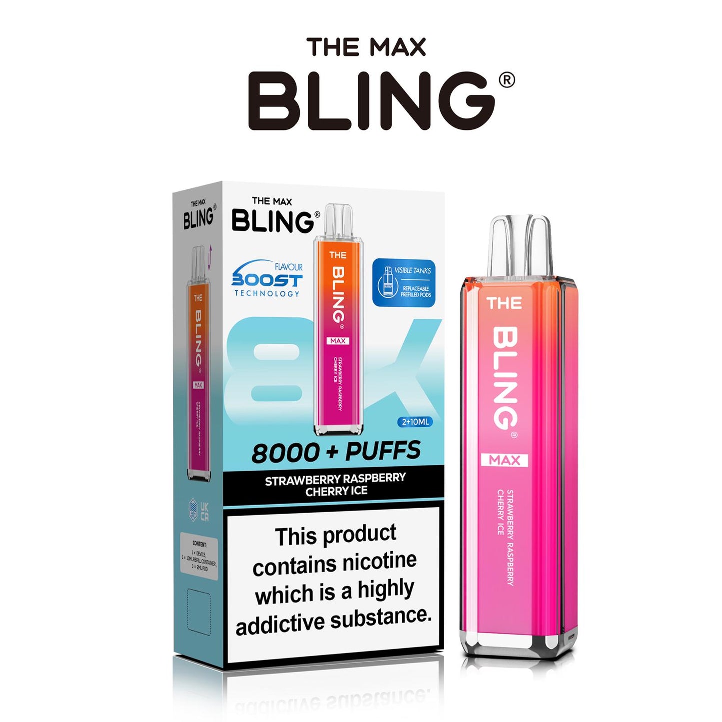 Flavour of Crystal Bling Max 8000 Pod Kit, available in Wholesale Box of 5 at Uk Vaper Wholesale