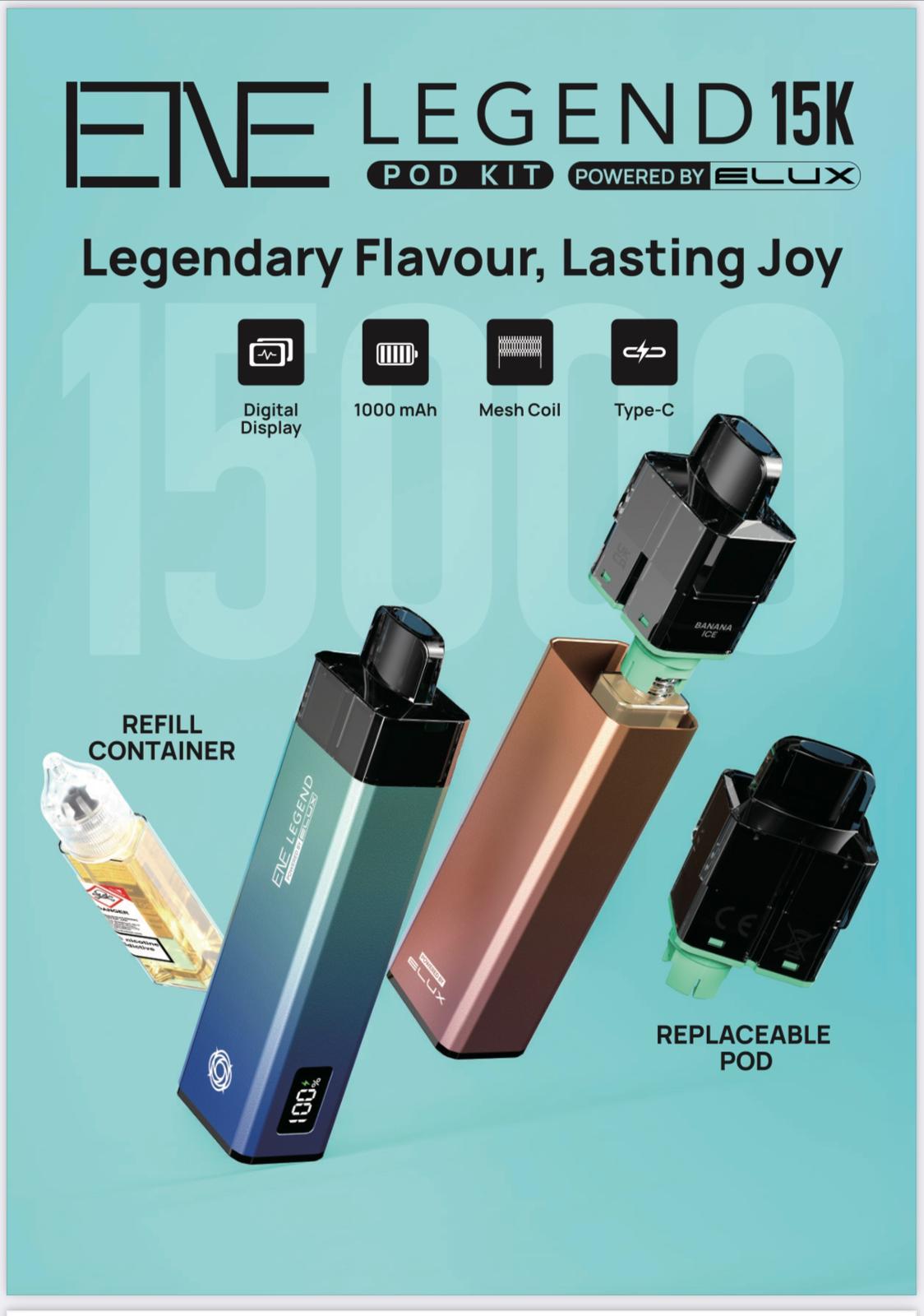 Elux ENE Legend 15k Puffs Prefilled Pod Kit - Box of 5