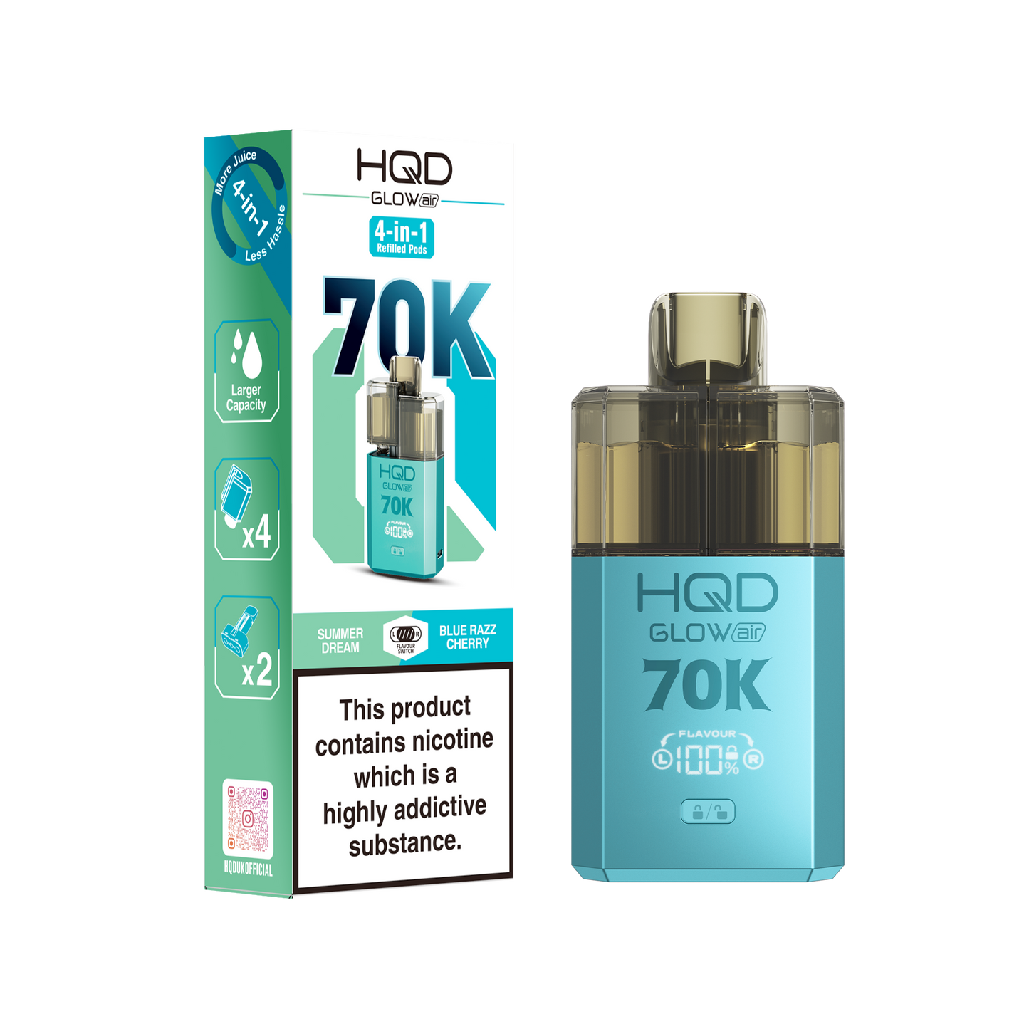 HQD Glow Air 70K Puff Prefilled Pod Vape kit - Box of 5