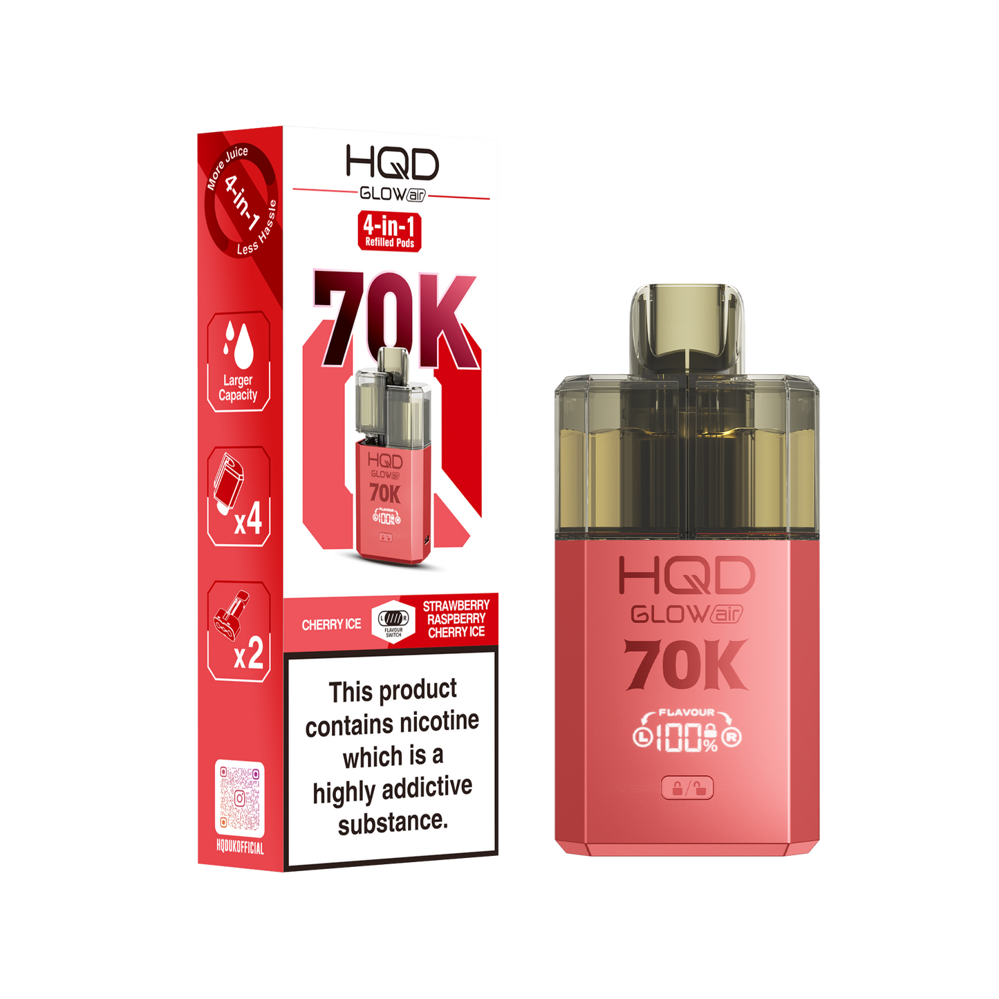 HQD Glow Air 70K Puff Prefilled Pod Vape kit - Box of 5