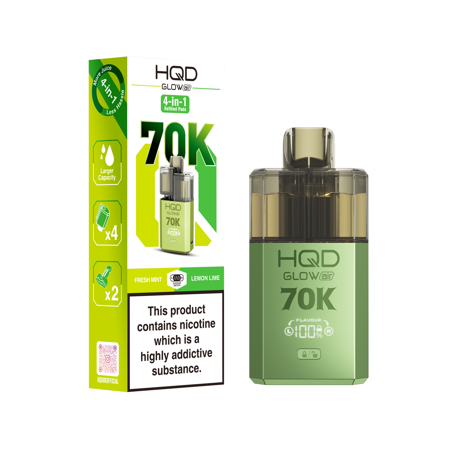 HQD Glow Air 70K Puff Prefilled Pod Vape kit - Box of 5