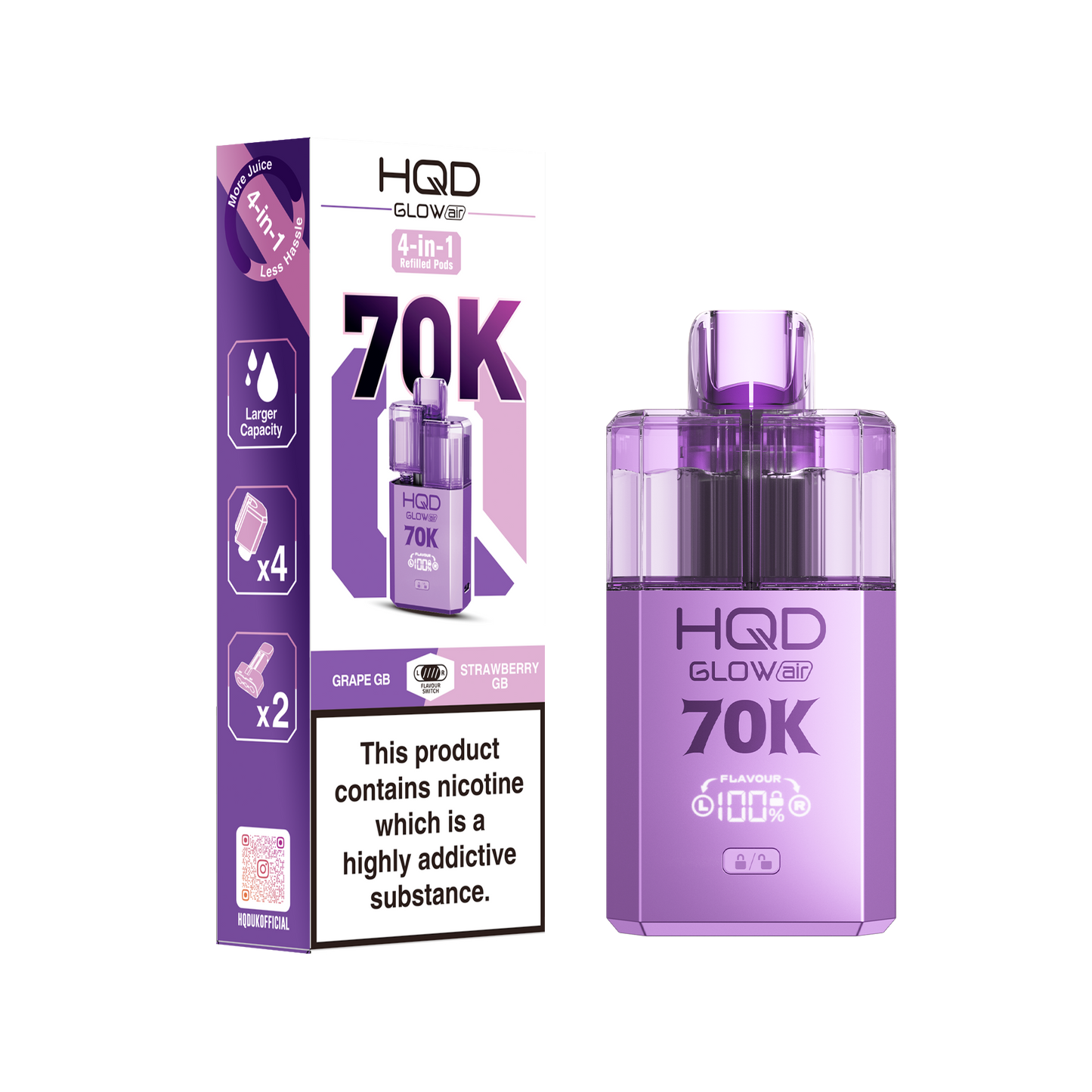 HQD Glow Air 70K Puff Prefilled Pod Vape kit - Box of 5