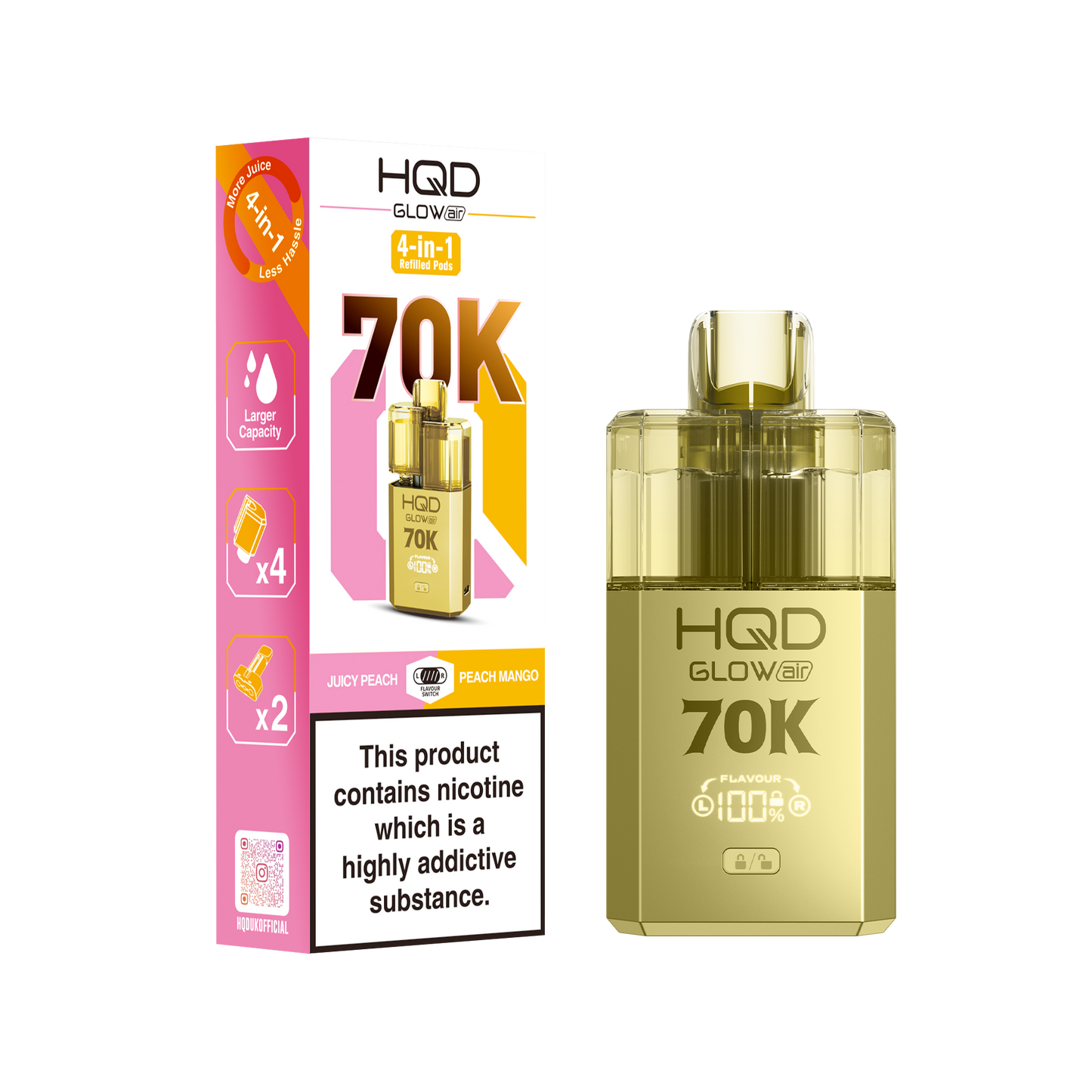 HQD Glow Air 70K Puff Prefilled Pod Vape kit - Box of 5