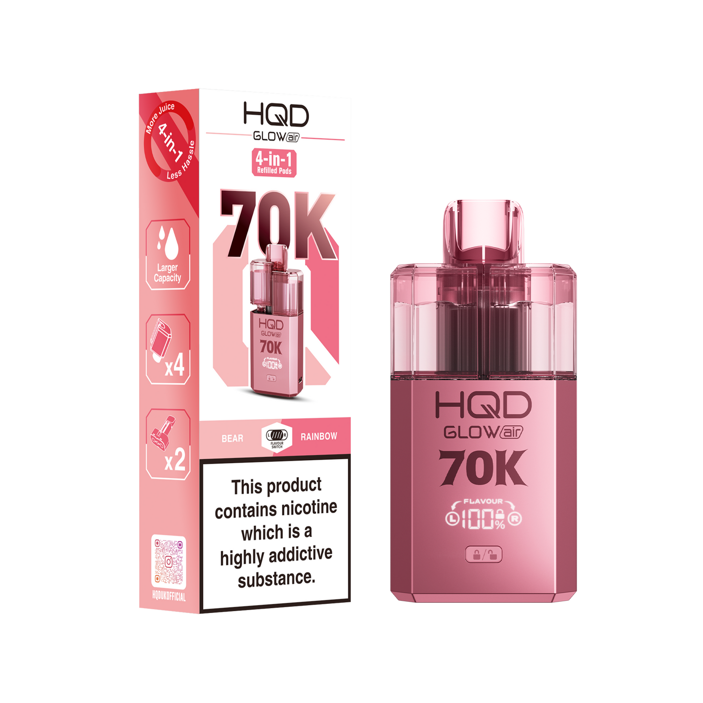 HQD Glow Air 70K Puff Prefilled Pod Vape kit - Box of 5
