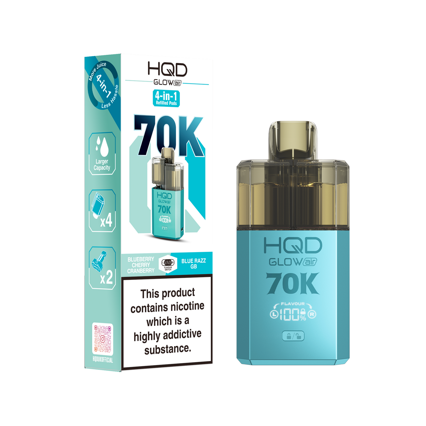 HQD Glow Air 70K Puff Prefilled Pod Vape kit - Box of 5