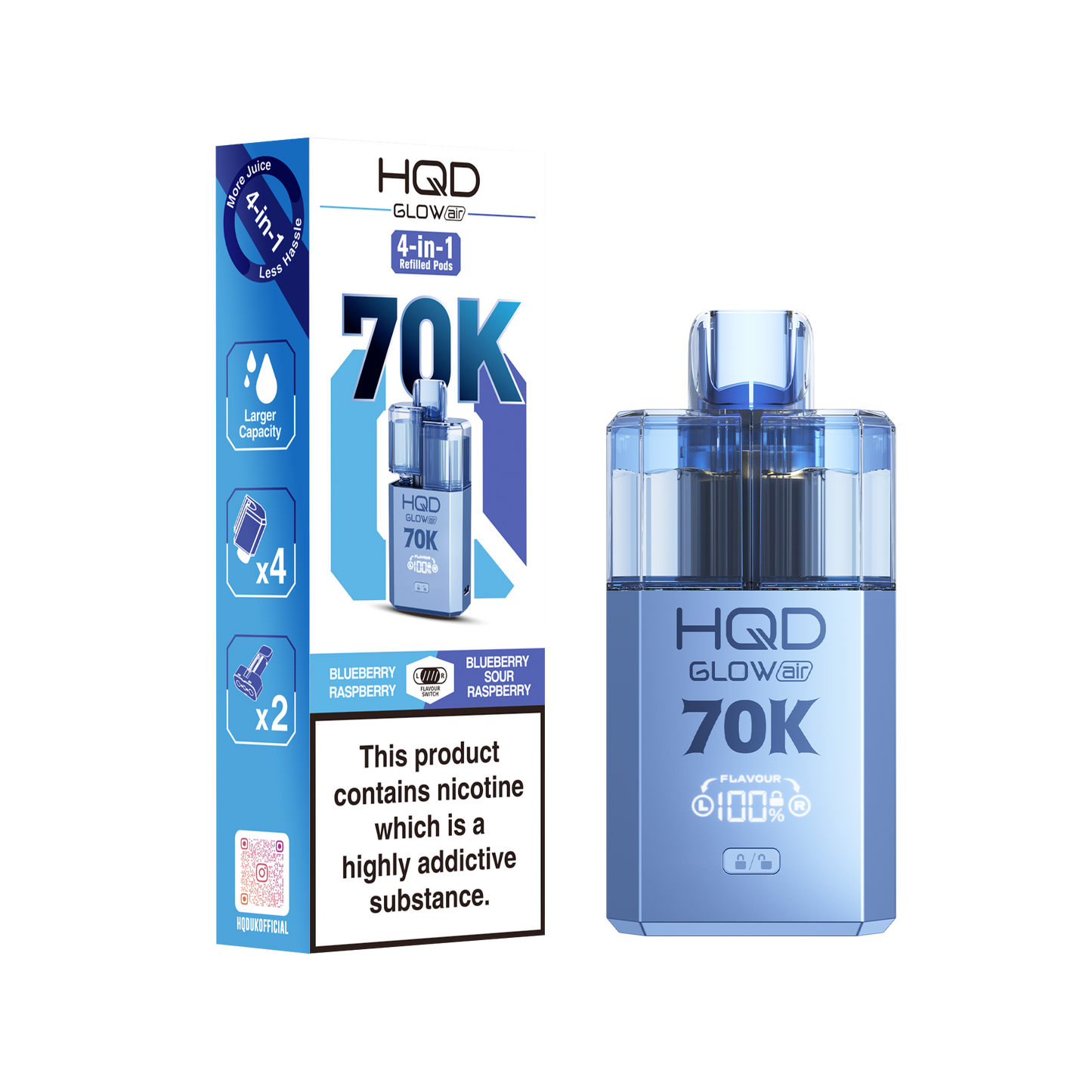 HQD Glow Air 70K Puff Prefilled Pod Vape kit - Box of 5