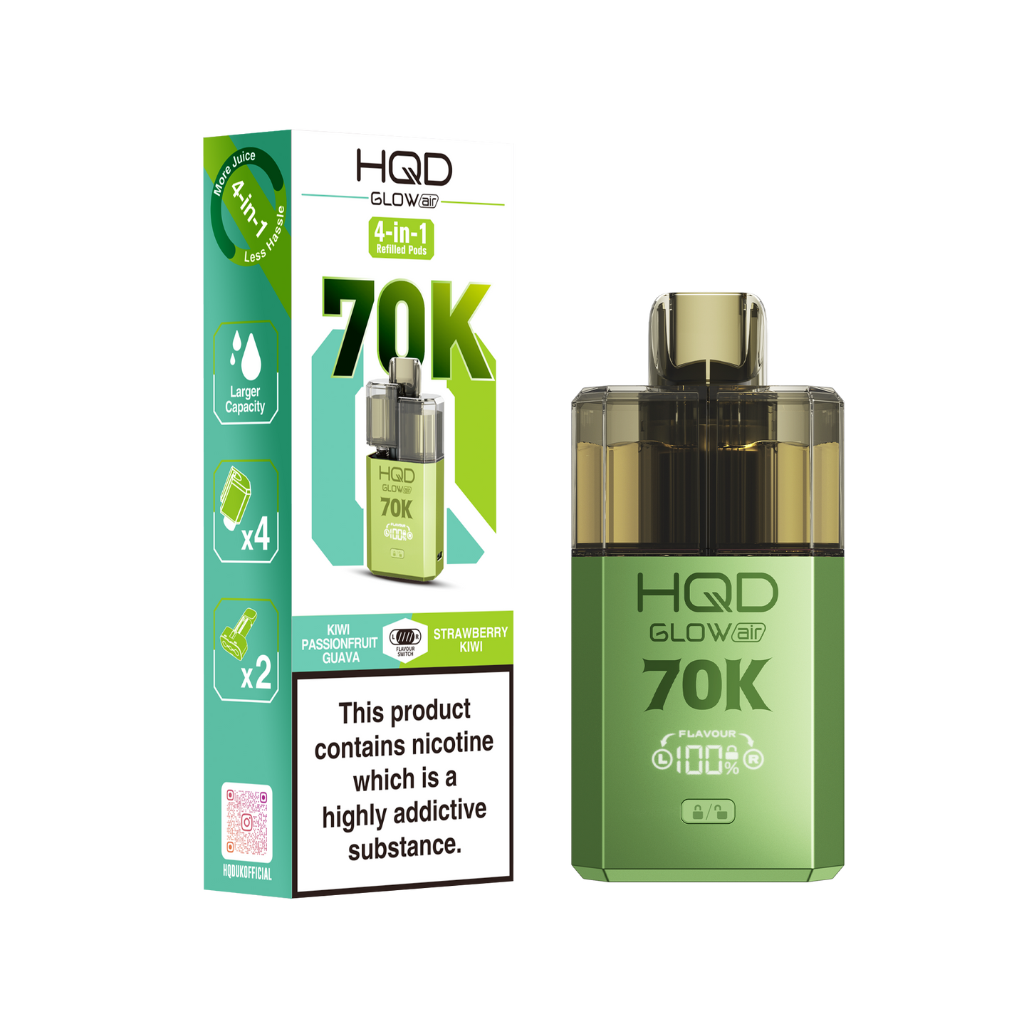 HQD Glow Air 70K Puff Prefilled Pod Vape kit - Box of 5