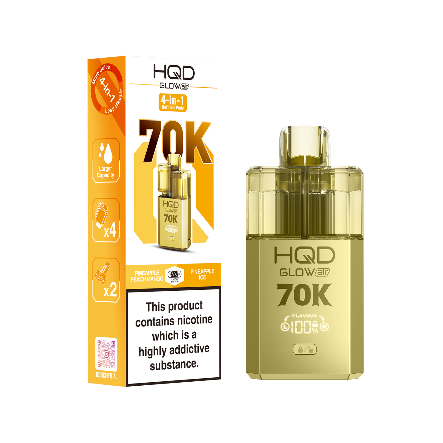HQD Glow Air 70K Puff Prefilled Pod Vape kit - Box of 5