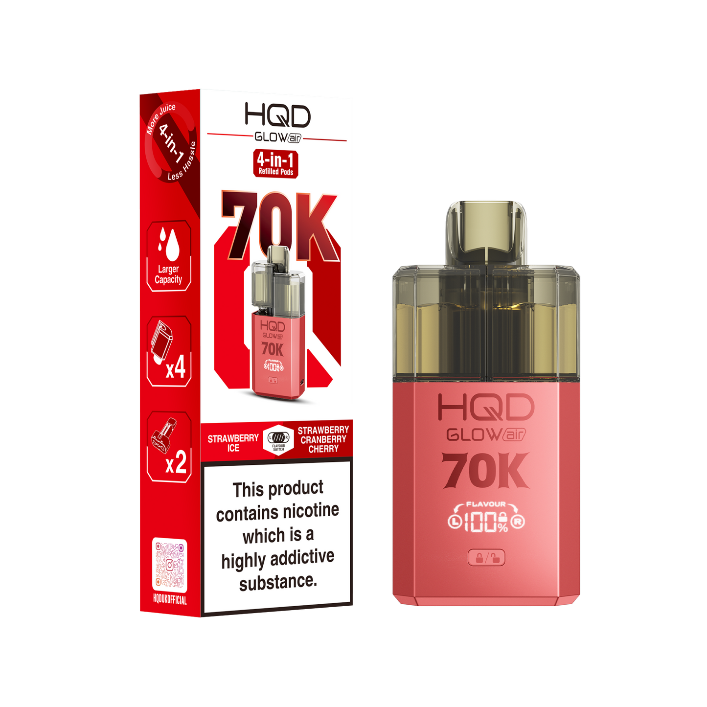 HQD Glow Air 70K Puff Prefilled Pod Vape kit - Box of 5