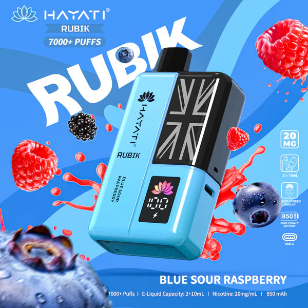Hayati Rubik 7000 Puffs Disposable Vape Box of 5 - Flavour Blue Sour Raspberry