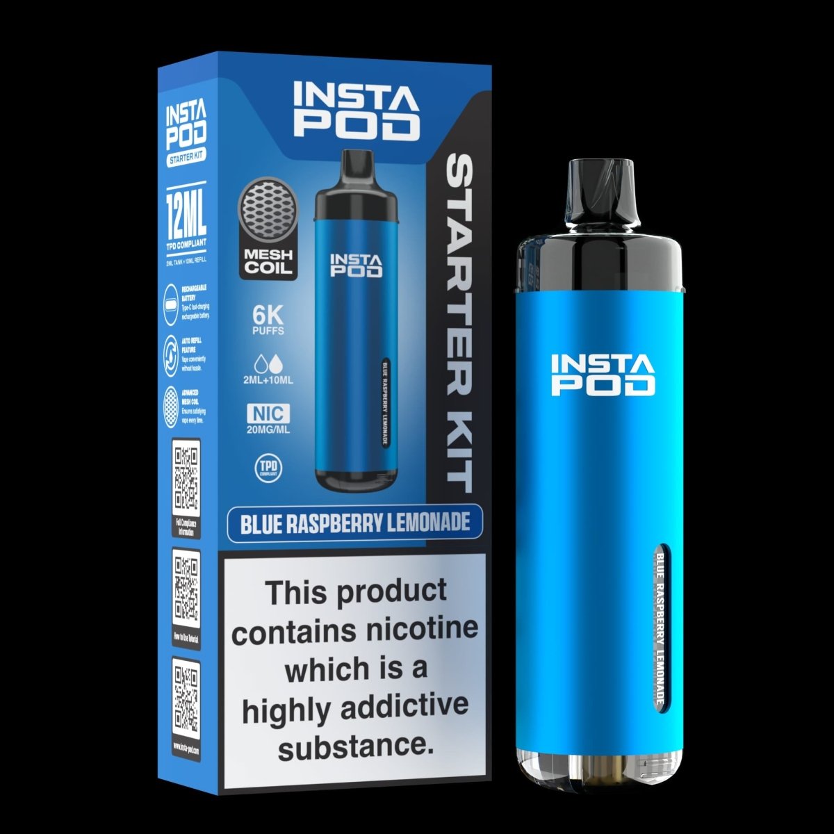 Image Of Insta Pod 6000 Prefilled Pod Vape Kit - Box of 5, Blue Raspberry lemonade Flavour