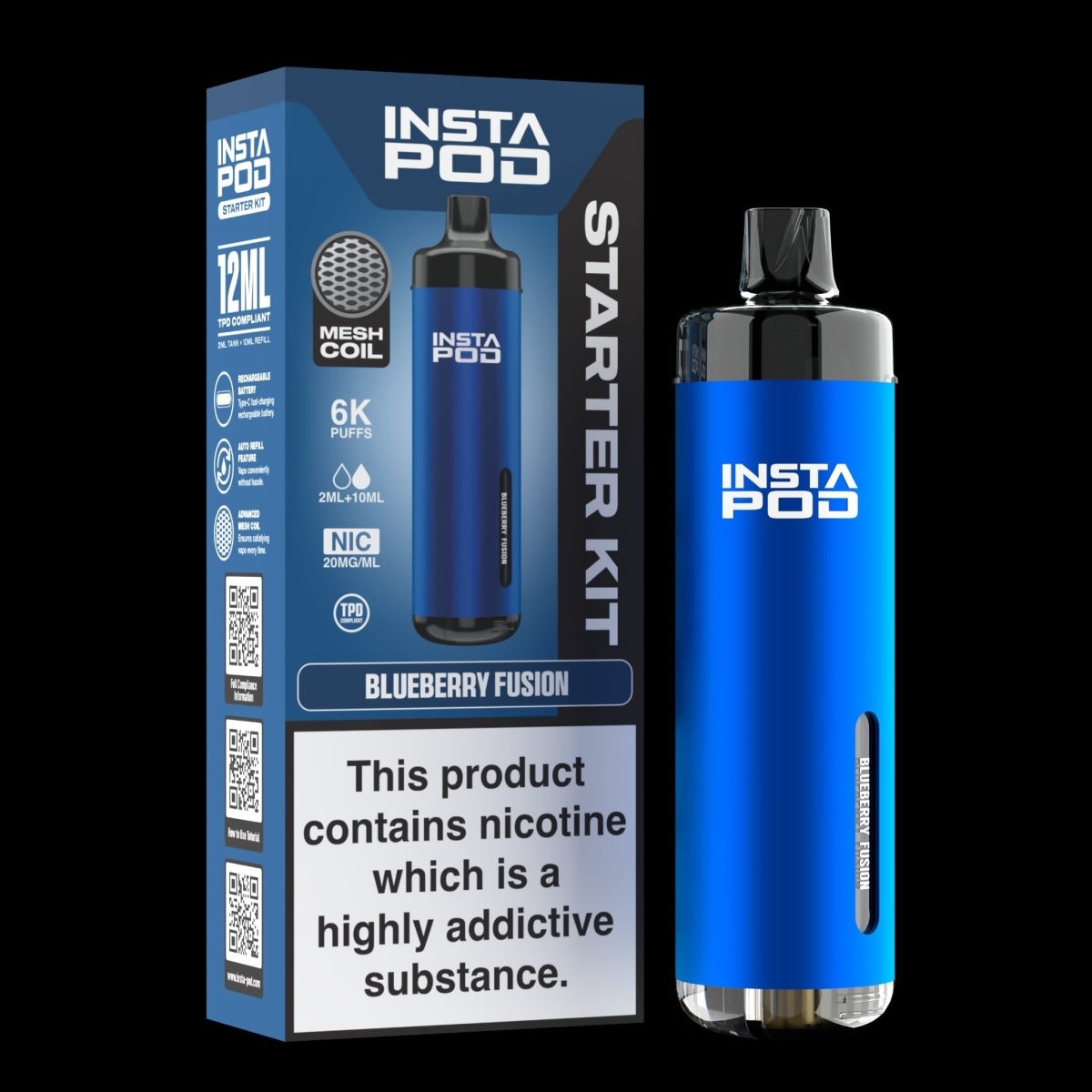 Image Of Insta Pod 6000 Prefilled Pod Vape Kit - Box of 5, Blueberry Fusion Flavour 