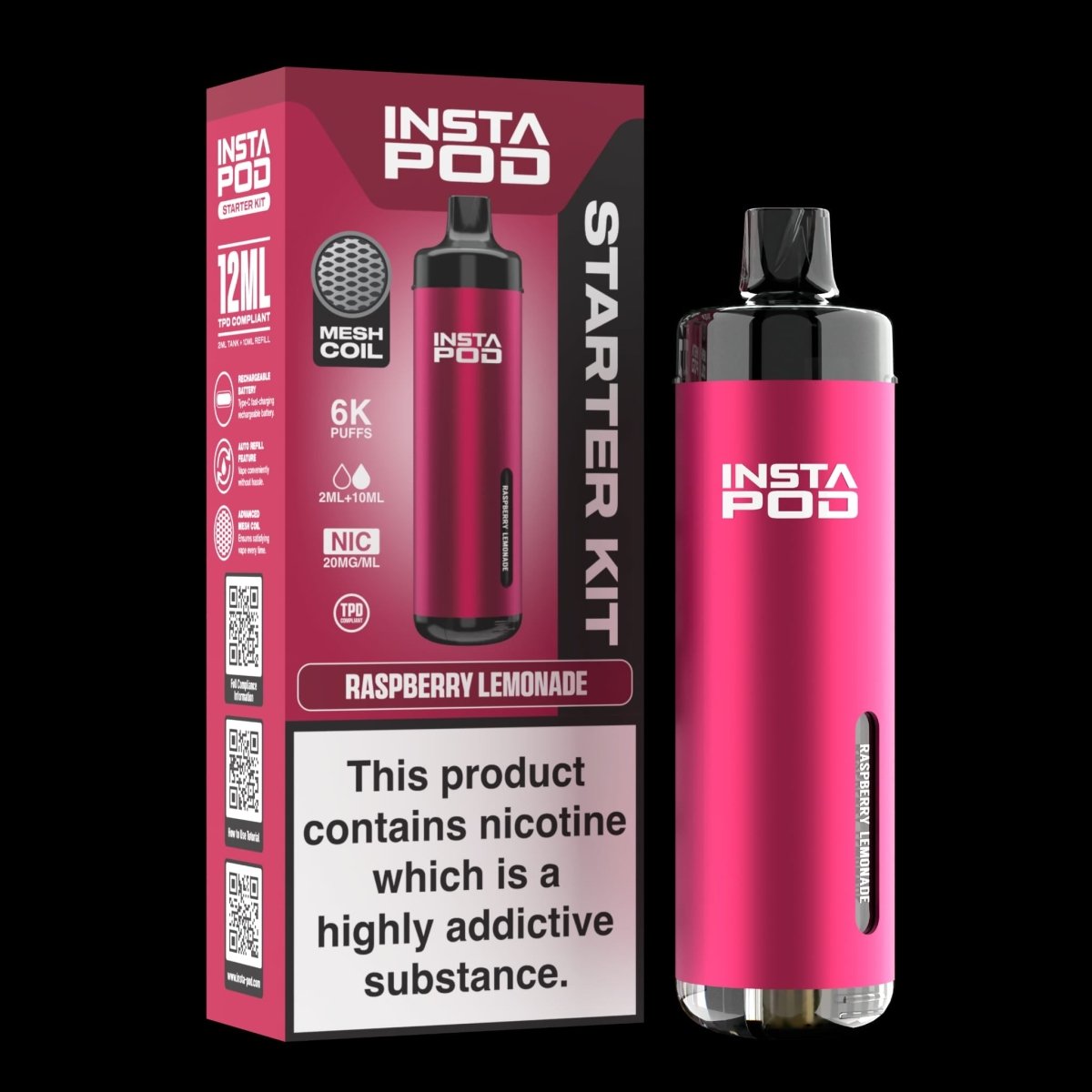 Image Of Insta Pod 6000 Prefilled Pod Vape Kit - Box of 5, Raspberry Lemonade