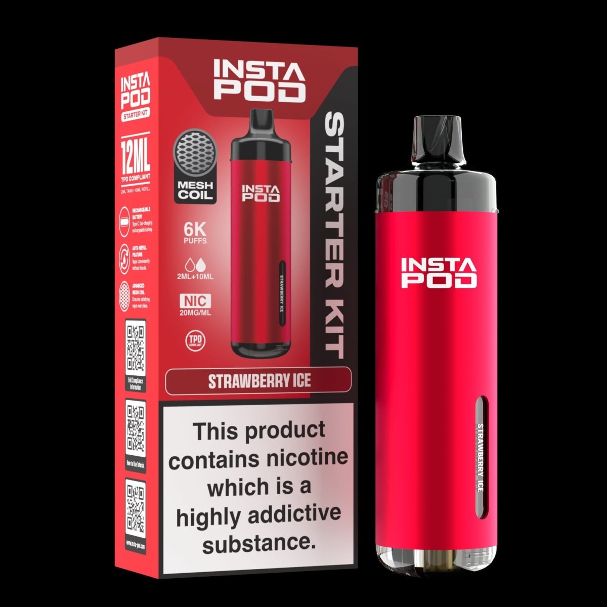 Image Of Insta Pod 6000 Prefilled Pod Vape Kit - Box of 5, Strwaberry Ice Flavour