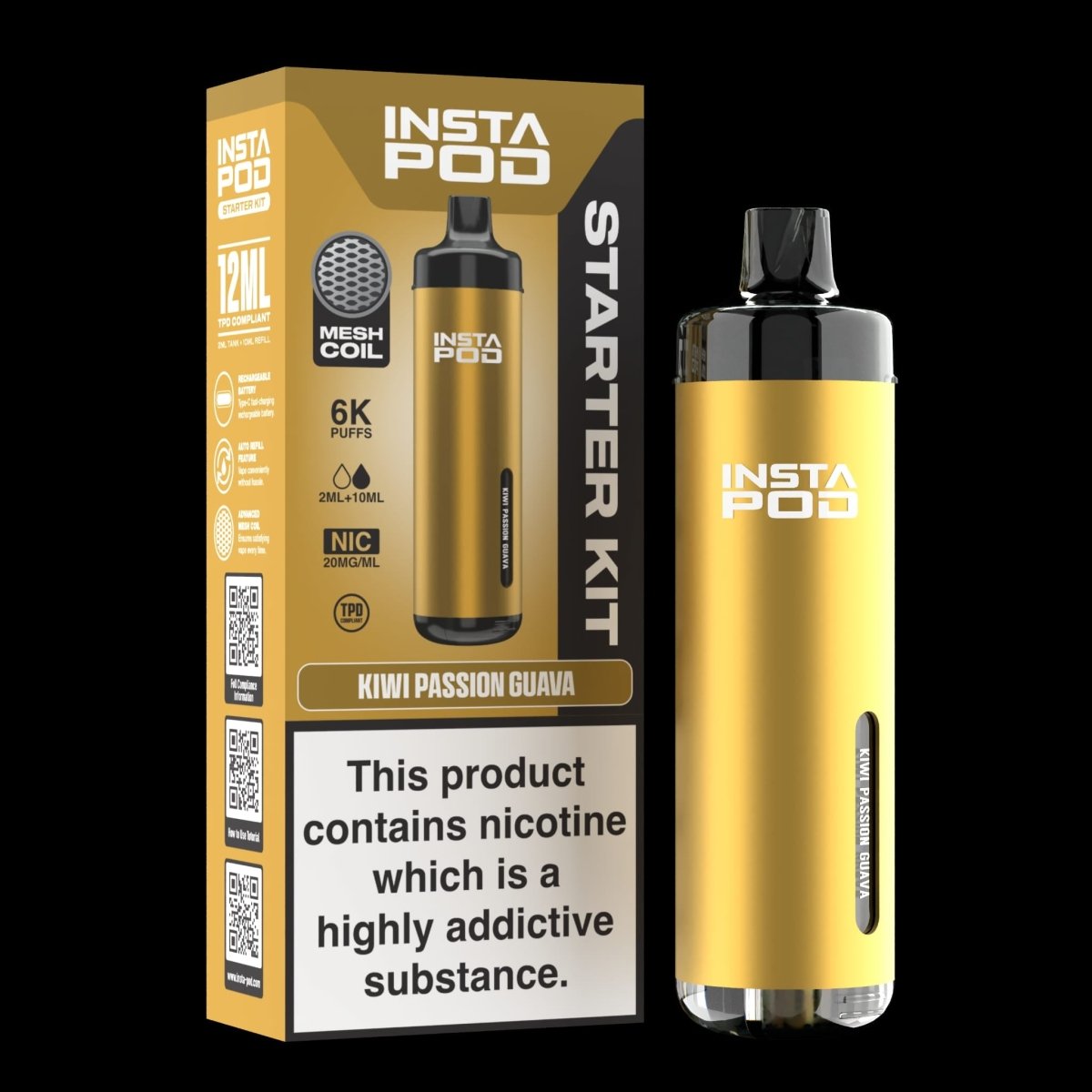 Image Of Insta Pod 6k Prefilled Pod Vape Kit - Box of 5, Kiwi Passion Guava Flavour