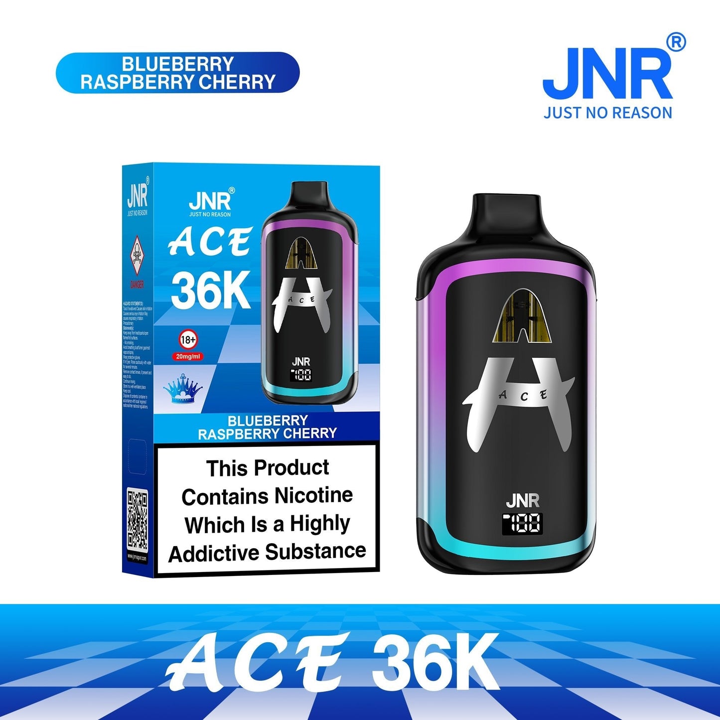 Image of JNR ACE 36k Prefilled Vape Pod Kit Box of 5, Blueberry Raspberry Cherry Flavour