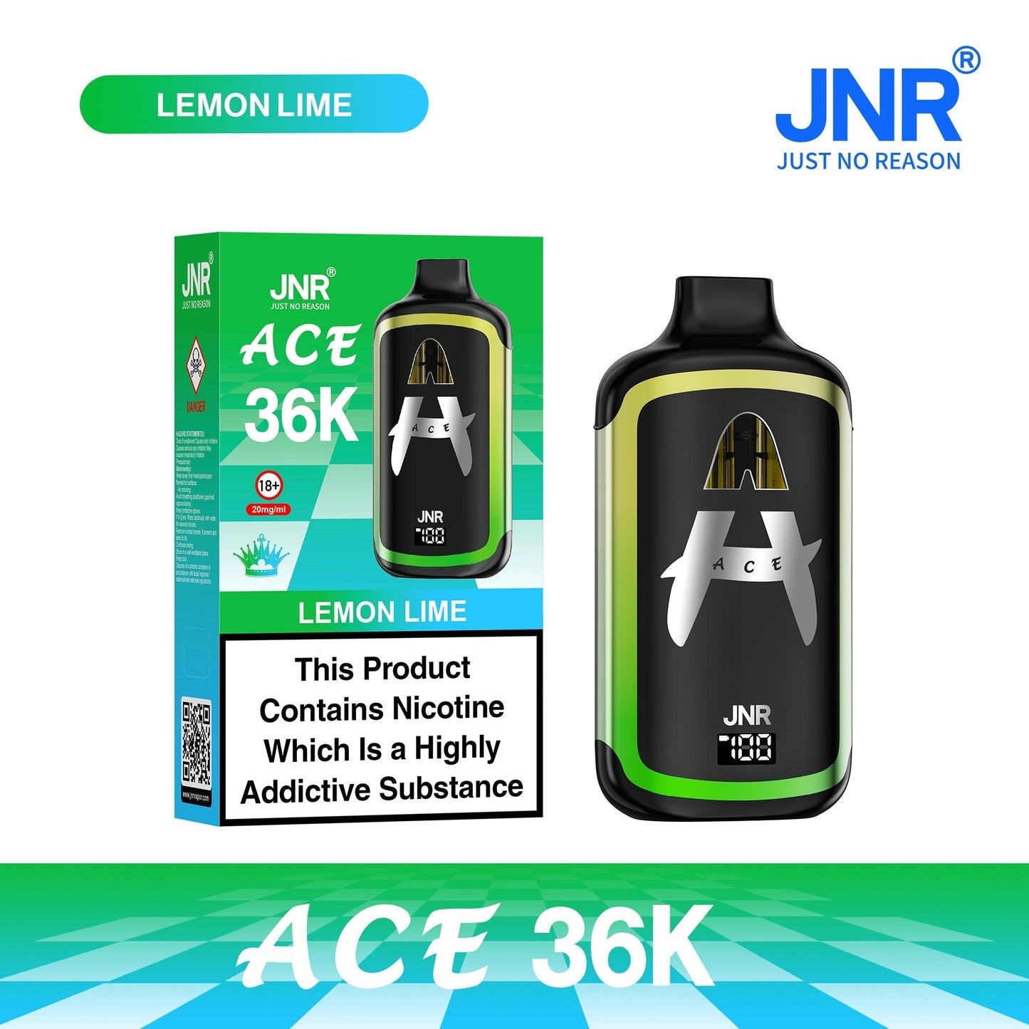 Image of JNR ACE 36k Prefilled Vape Pod Kit Box of 5,  Lemon Lime Flavour
