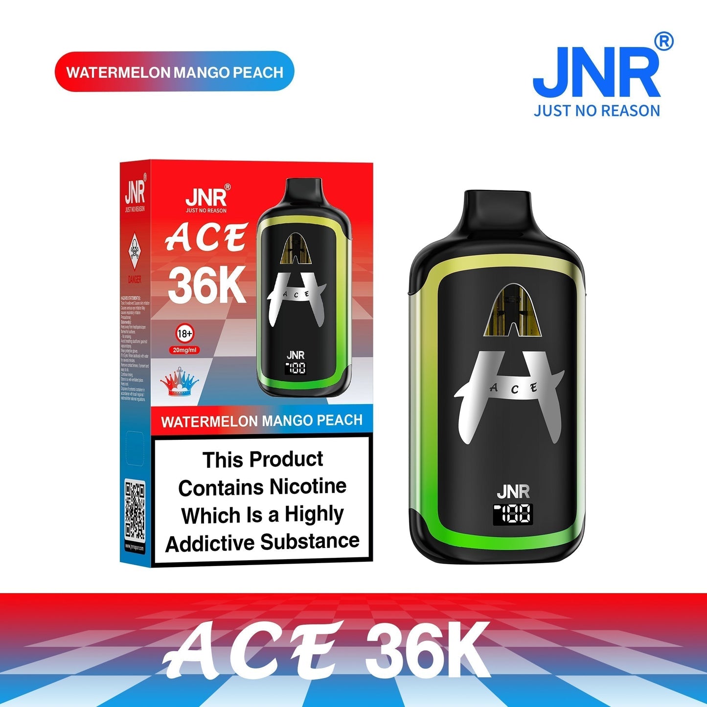 Image of JNR ACE 36k Prefilled Vape Pod Kit Box of 5, Watermelon Mango Peach flavour