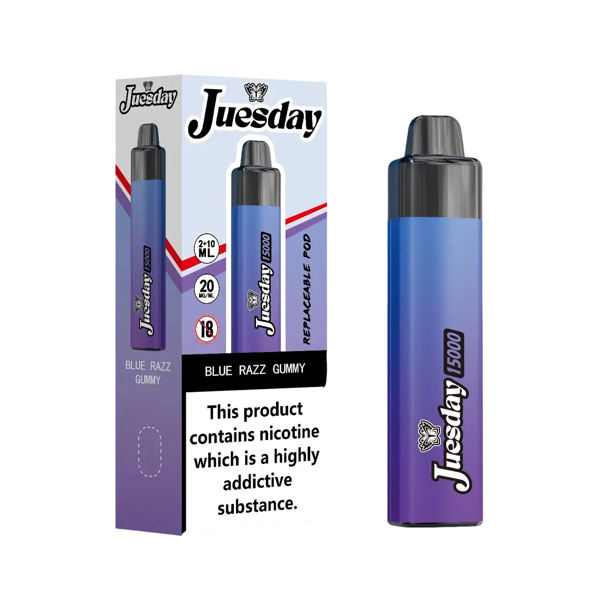 Image Of Juesday 15000 Puffs Prefilled Vape Kit - Box of 10-With Blue Razz Gummy
