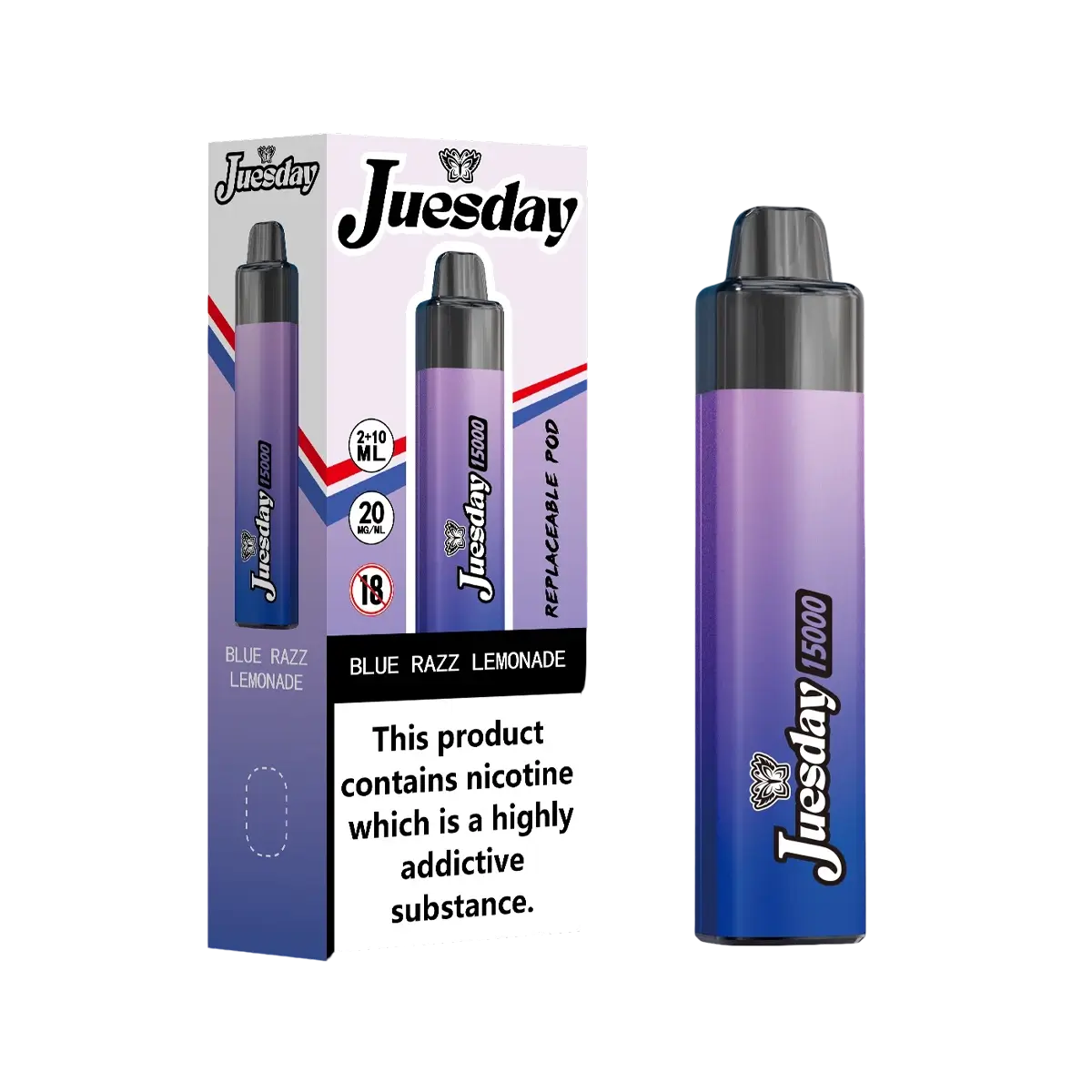 Image Of Juesday 15000 Puffs Prefilled Vape Kit - Box of 10-With Flavour BlueRazz Lemonade