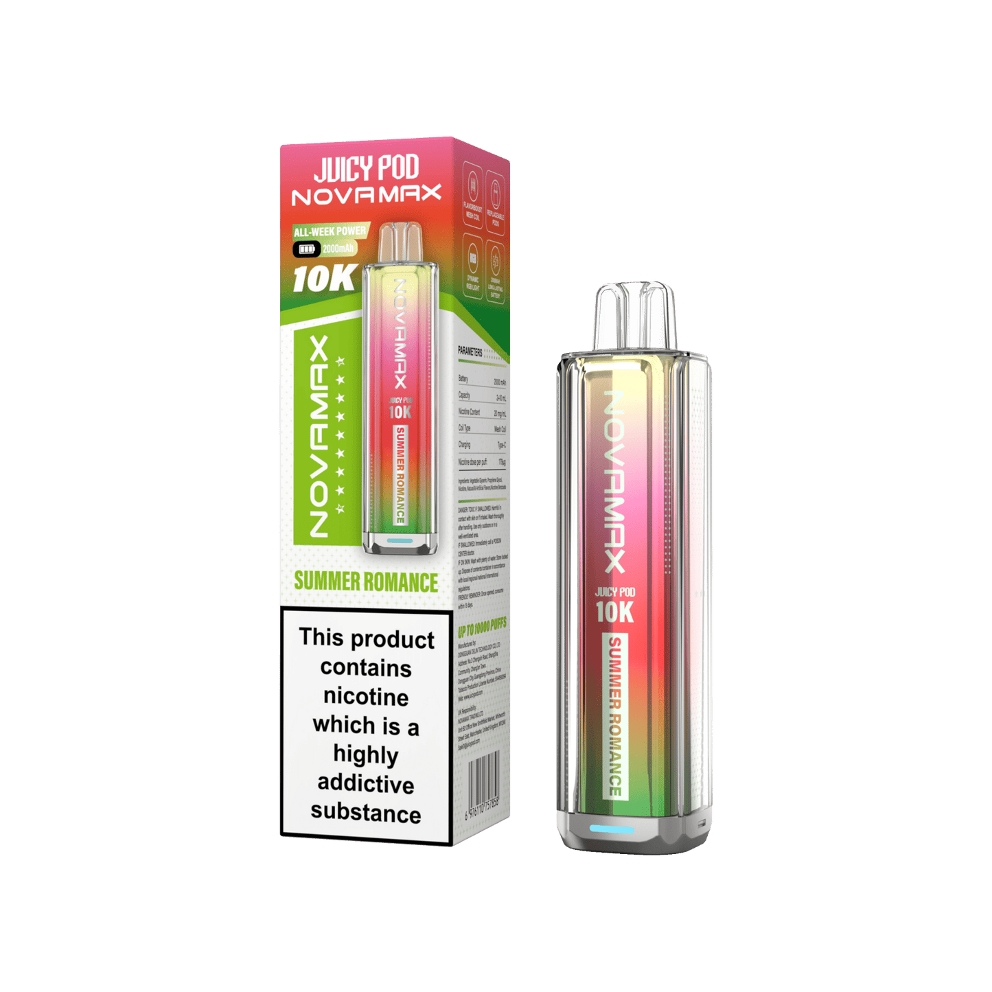 Juicy Pod Novamax 10k Prefilled Pod Vape Kit - Pack of 5 available in Summer Romance Flavour 