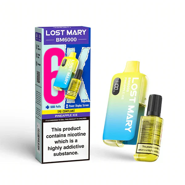 Lost Mary BM6000 Prefilled Vape Pod Kit - Box of 5 available in Pineapple Ice Flavor 