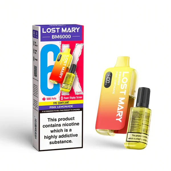 Lost Mary BM6000 Prefilled Vape Pod Kit - Box of 5 available in Pink Lemonade Flavor 