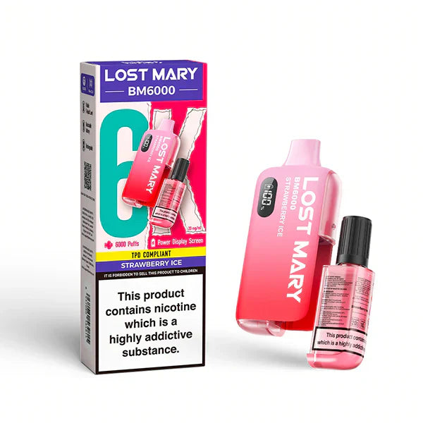 Lost Mary BM6000 Prefilled Vape Pod Kit - Box of 5 available in Strawberry Ice Flavor
