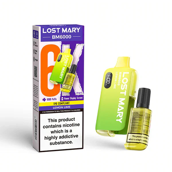 Lost Mary BM6000 Prefilled Vape Pod Kit - Box of 5 available in Lemon Lime Flavor 