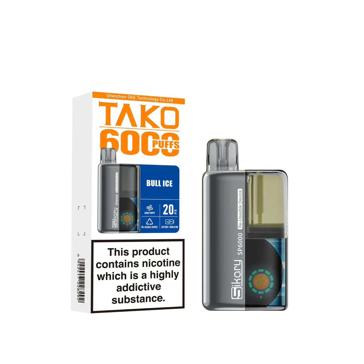 Image Of SKE Sikary TAKO SP6000 puffs Prefilled Pod Kit - Box Of 5 With Flavour Blue Ice