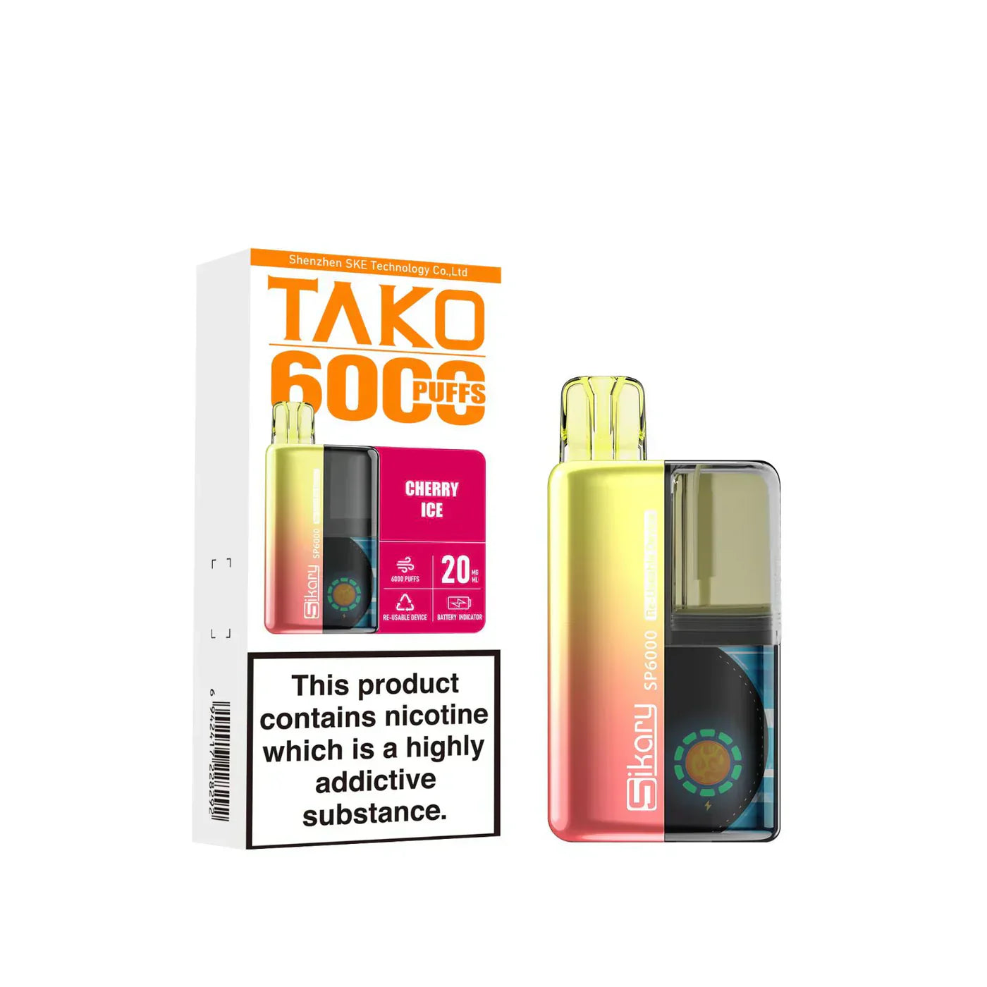 Image Of SKE Sikary TAKO SP6000 puffs Prefilled Pod Kit - Box Of 5 With Flavour Cherry Ice