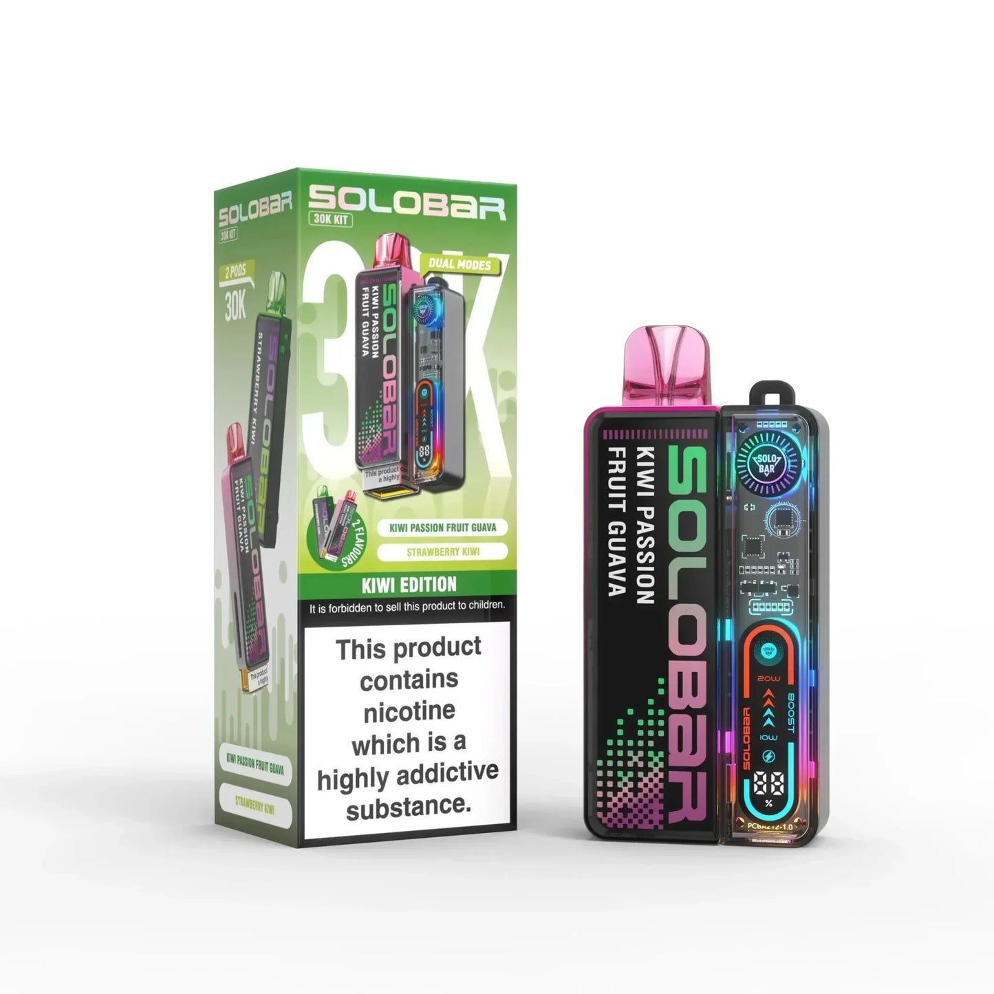Image of Solo Bar Boost 30K Prefilled Vape Kit Box of 5, Flavour Comes in Kiwi Edition