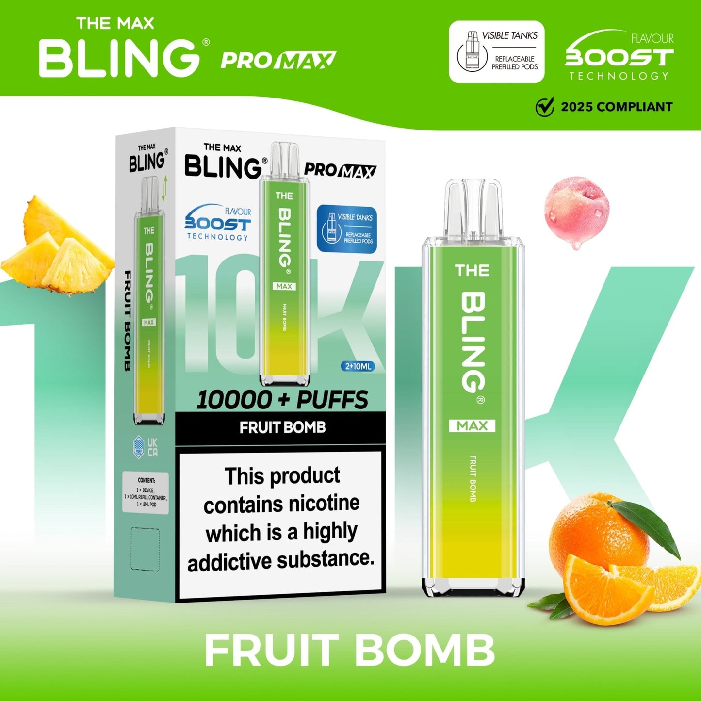 The Crystal Bling Max 10K Prefilled Pod Kit - Box of 5 Available In Fruit Bomb Flavour 