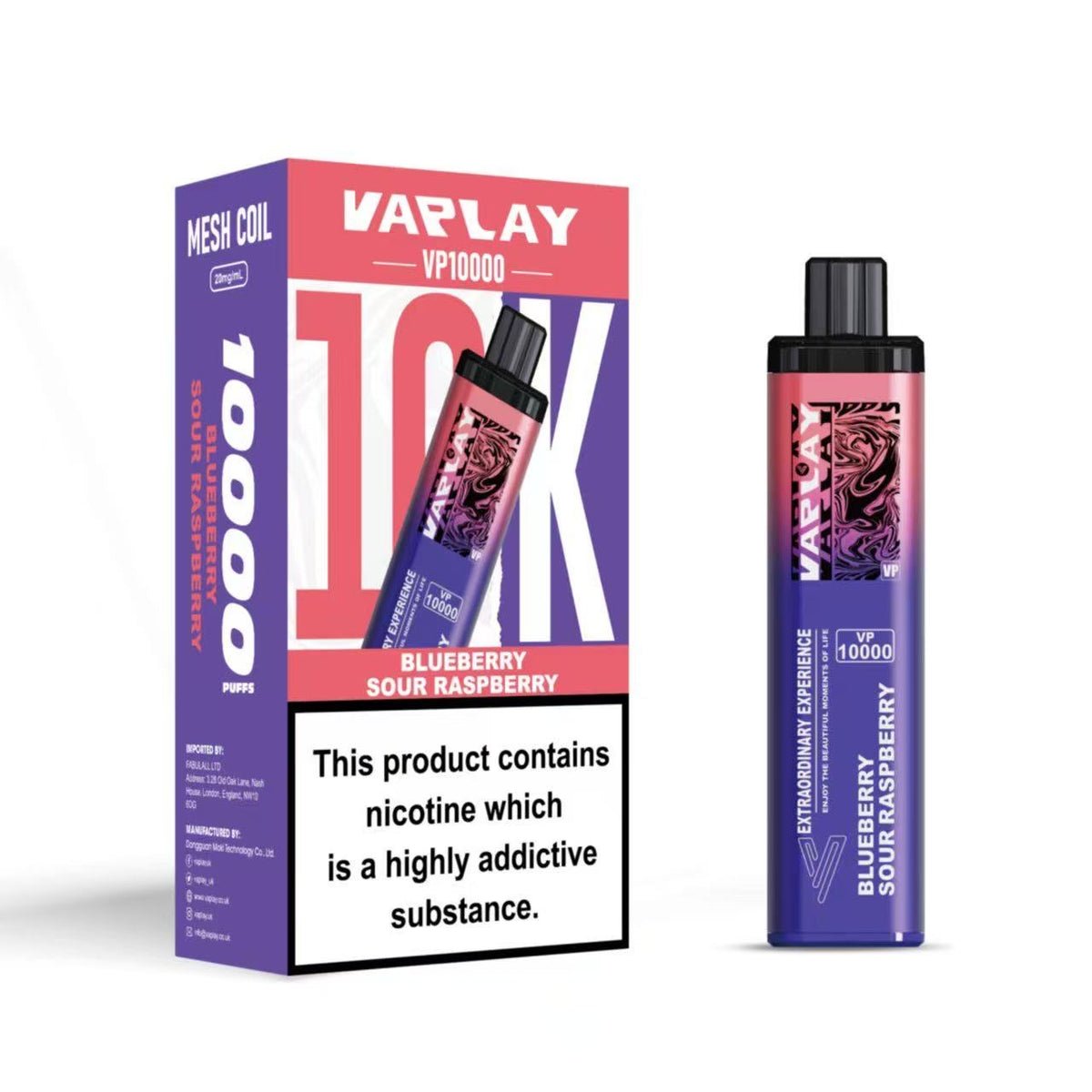 Vaplay VP10000 Prefilled Pod Vape Kit Box of 5 - Blue Sour Raspberry 