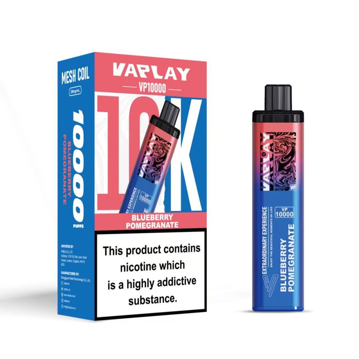 Vaplay VP10000 Prefilled Pod Vape Kit Box of 5 - Blueberry Pomegranate 