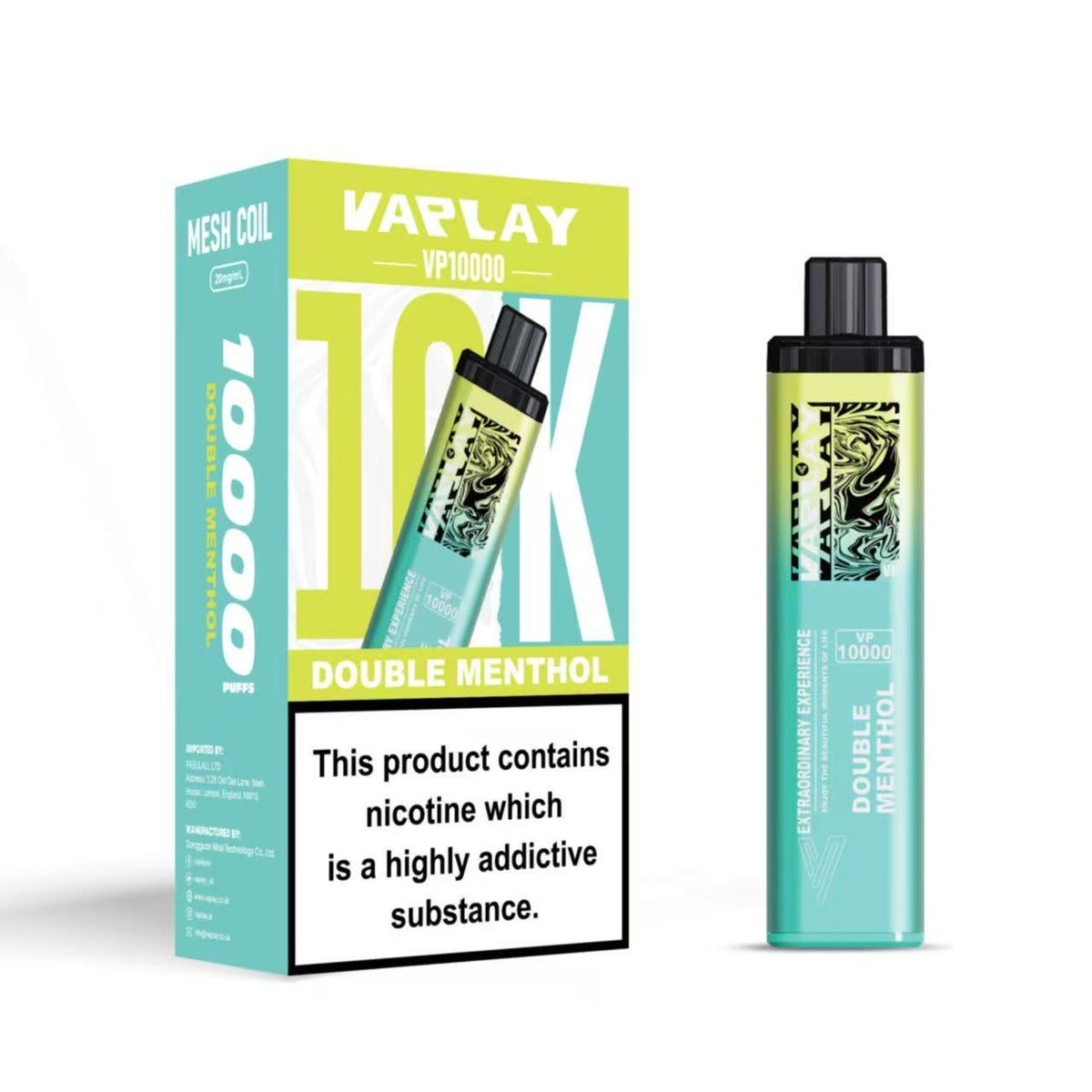 Vaplay VP10000 Prefilled Pod Vape Kit Box of 5 - Double Menthol 