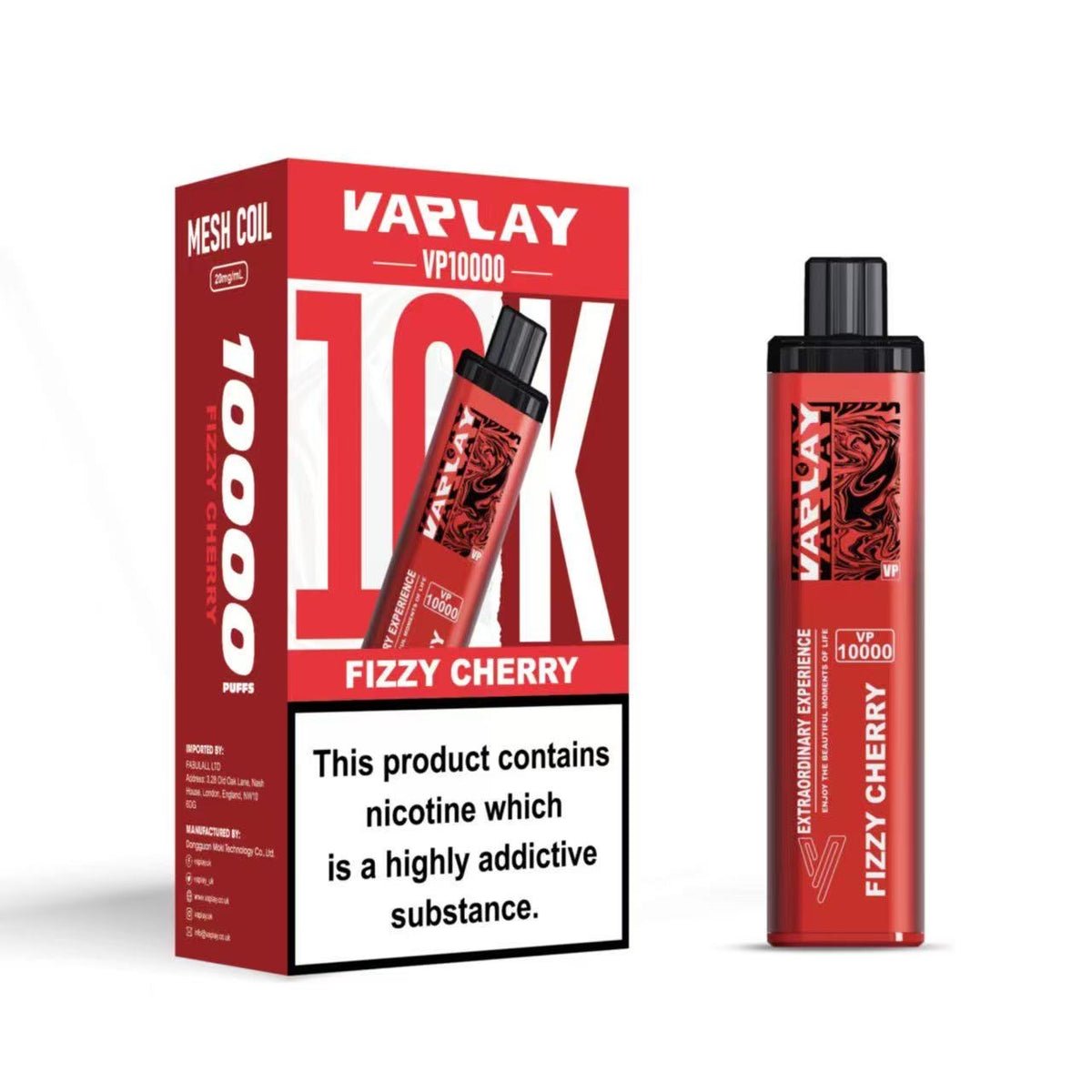 Vaplay VP10000 Prefilled Pod Vape Kit Box of 5 - Fizzy Cherry 