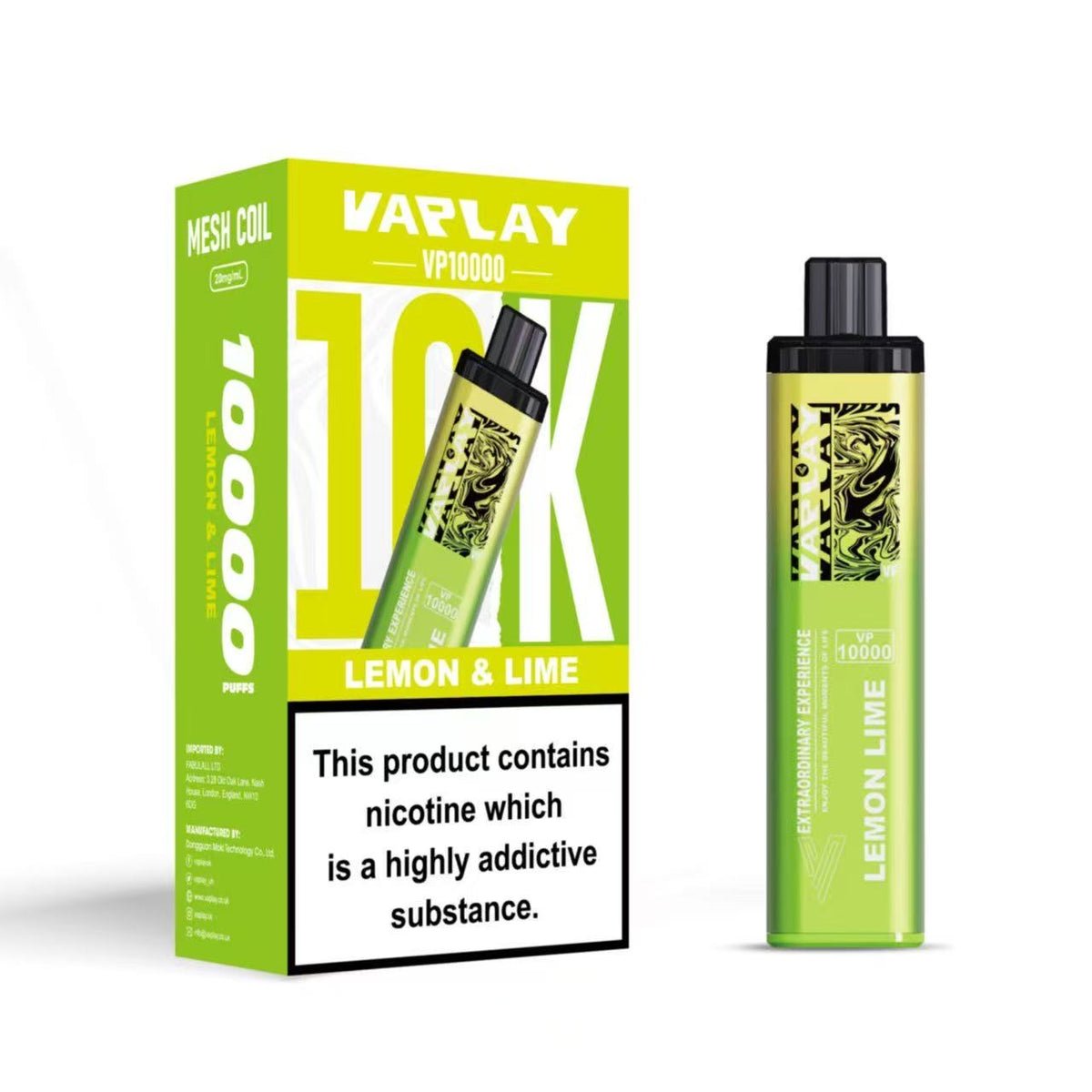 Vaplay VP10000 Prefilled Pod Vape Kit Box of 5 - Lemon Lime 