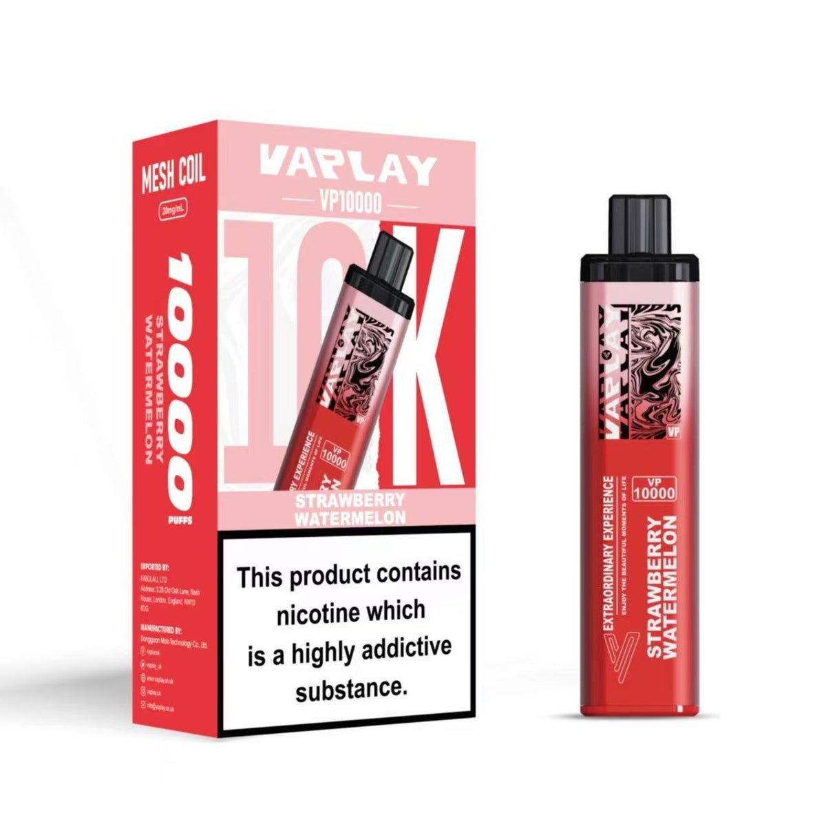 Vaplay VP10000 Prefilled Pod Vape Kit Box of 5 - Strawberry Watermelon 